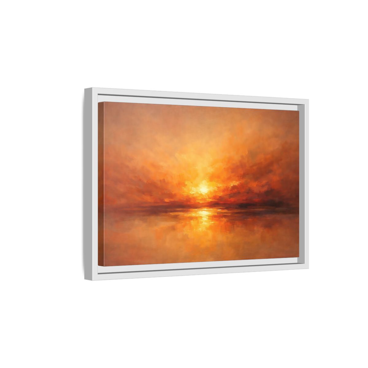 Side Mockup 4. Nature Sunset Orange Sunset shown as stretched canvas wall art