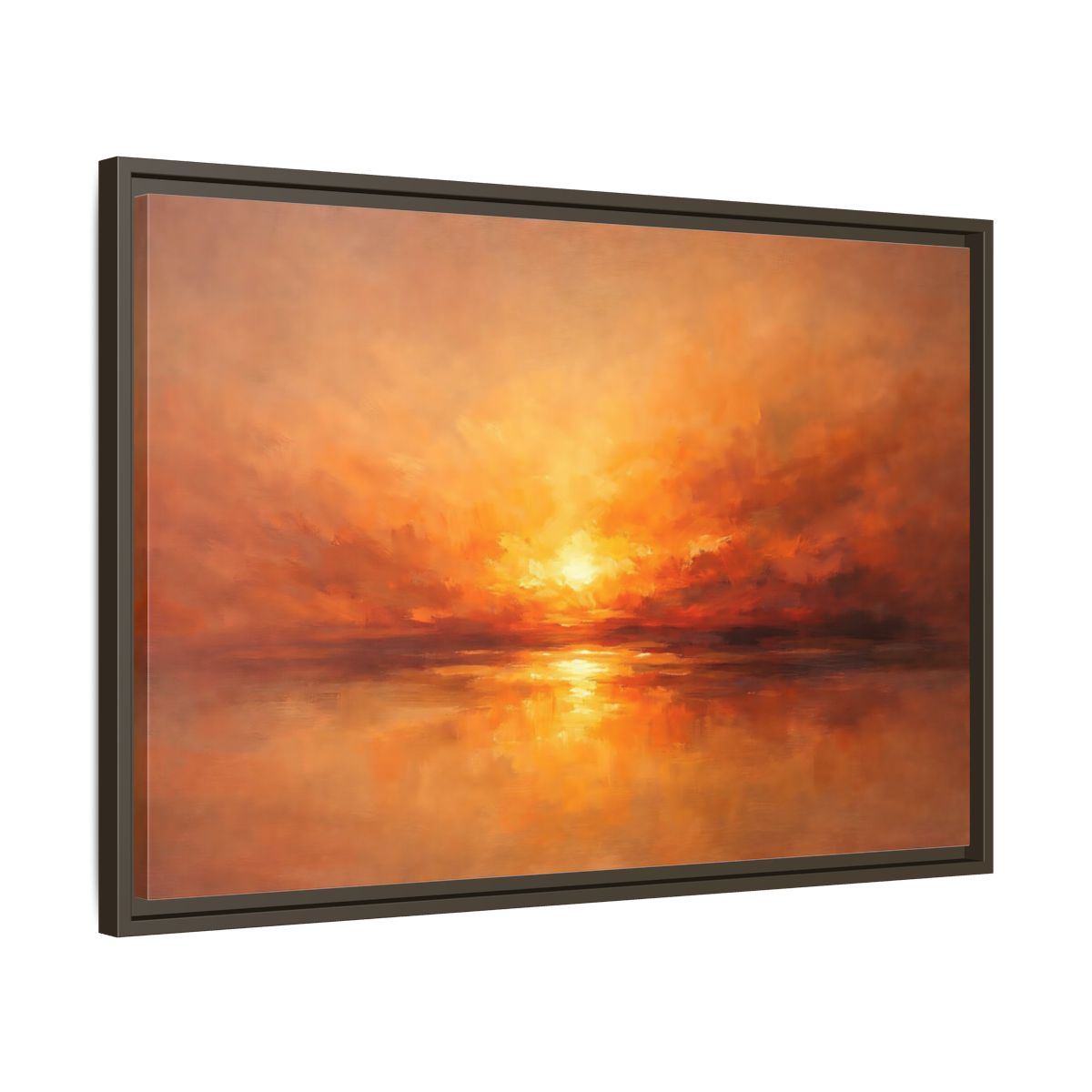 Side Mockup 11. Nature Sunset Orange Sunset shown as stretched canvas wall art