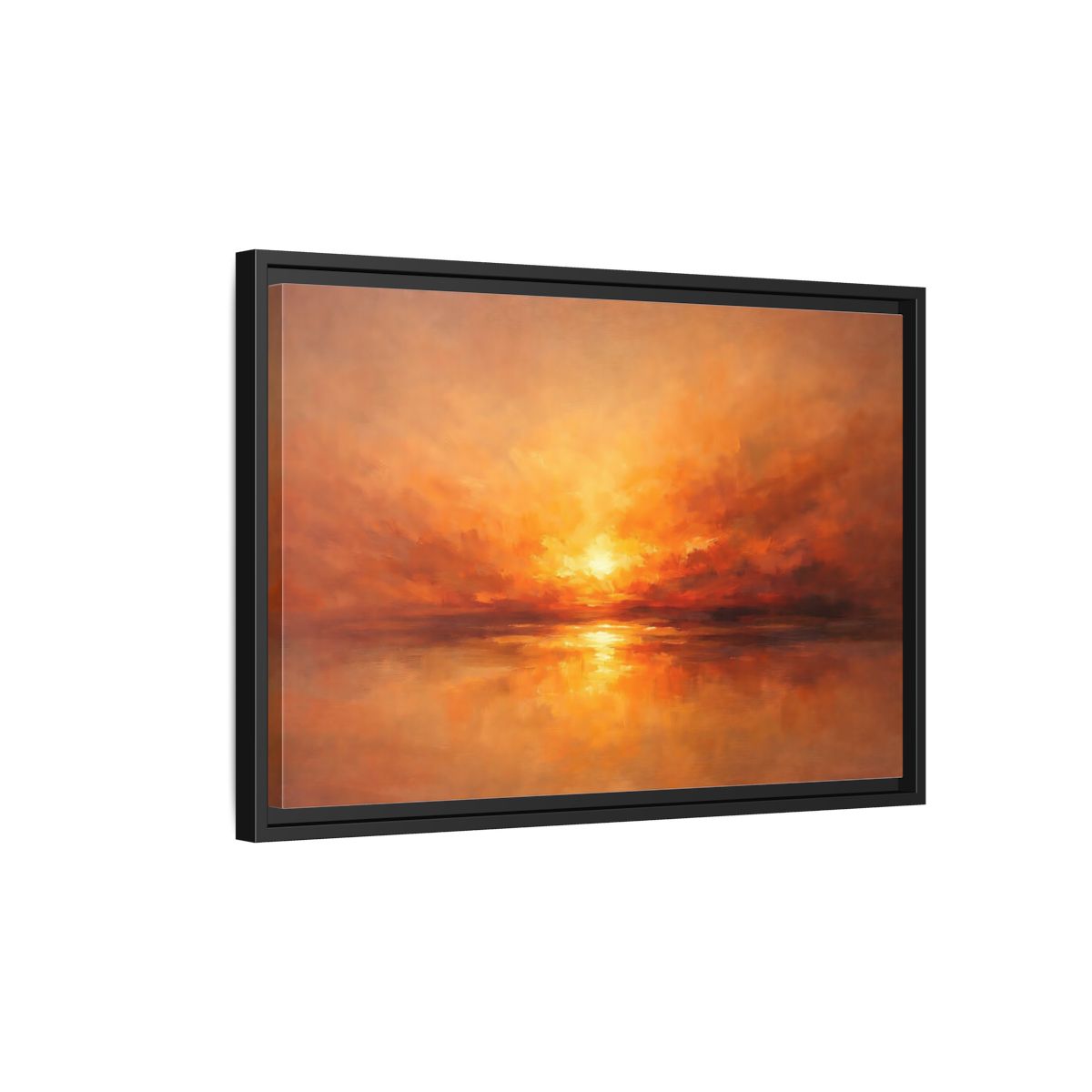 Side Mockup 3. Nature Sunset Orange Sunset shown as stretched canvas wall art