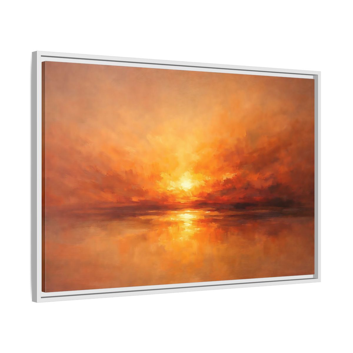 Side Mockup 8. Nature Sunset Orange Sunset shown as stretched canvas wall art