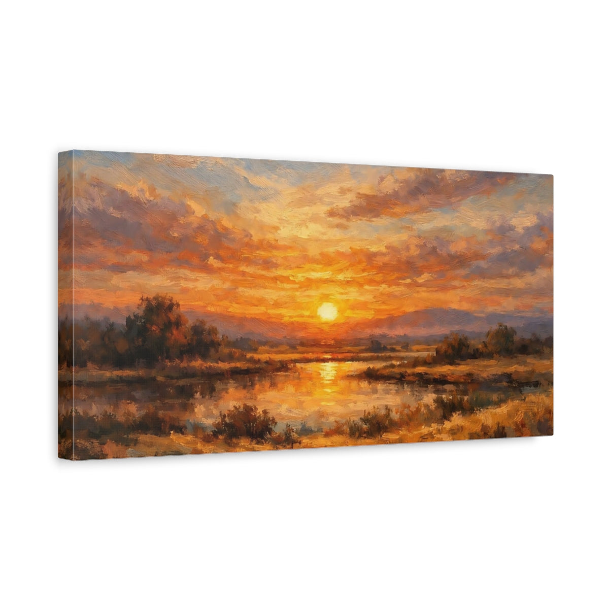 Side Mockup 3. Nature Sunset Orange Sunset Landscape shown as stretched canvas wall art