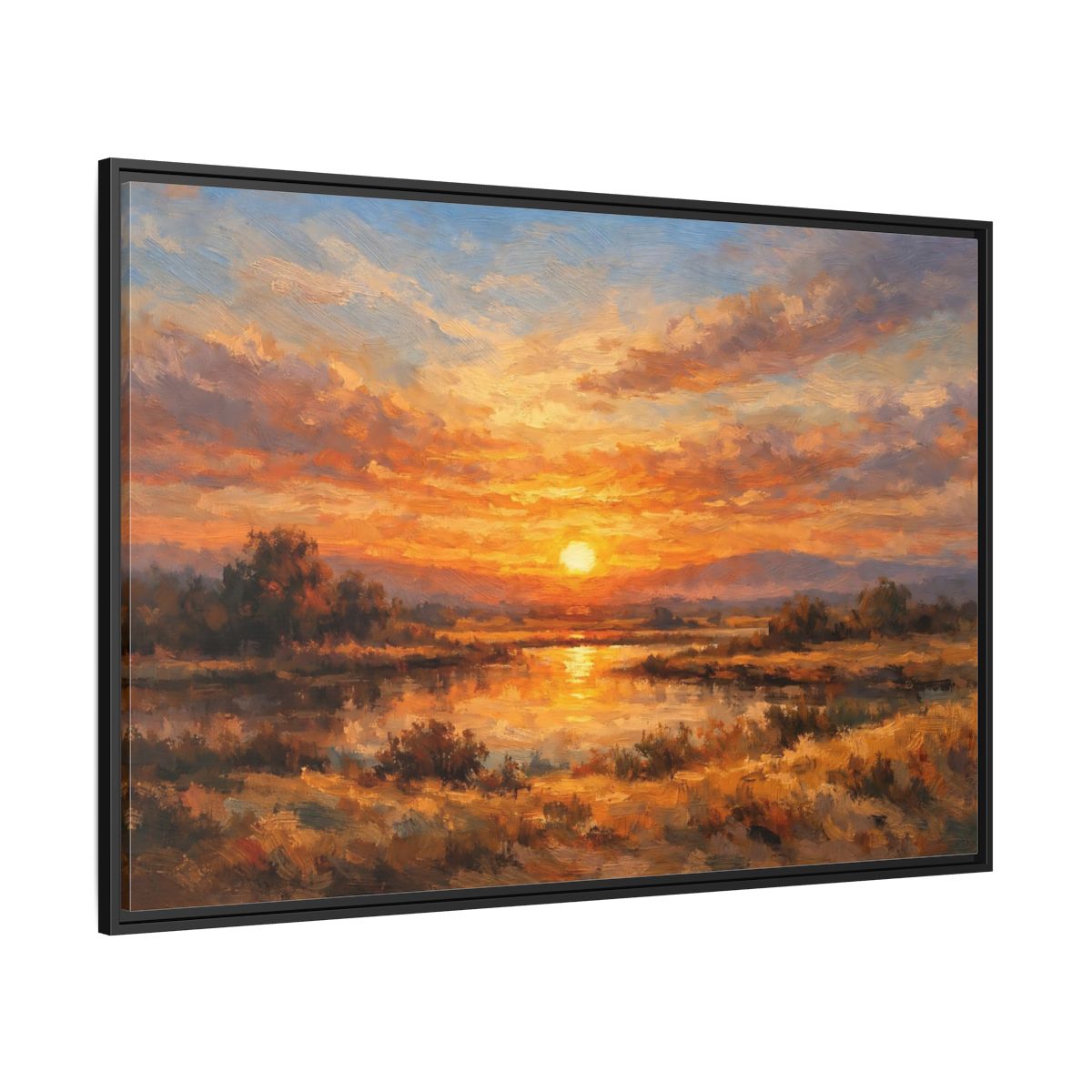 Side Mockup 12. Nature Sunset Orange Sunset Landscape shown as stretched canvas wall art