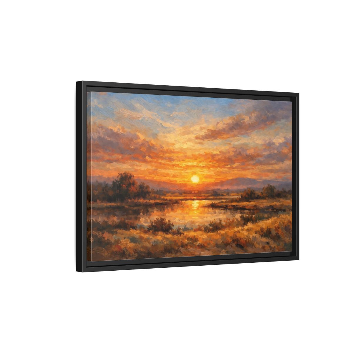 Side Mockup 3. Nature Sunset Orange Sunset Landscape shown as stretched canvas wall art