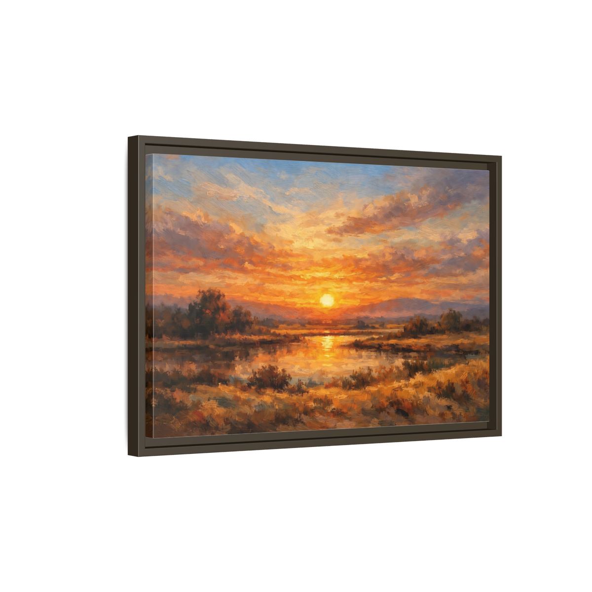Side Mockup 2. Nature Sunset Orange Sunset Landscape shown as stretched canvas wall art