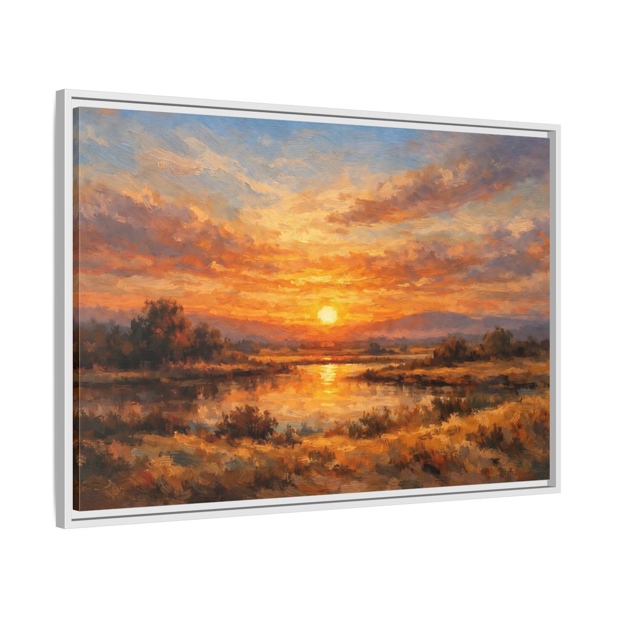 Side Mockup 8. Nature Sunset Orange Sunset Landscape shown as stretched canvas wall art