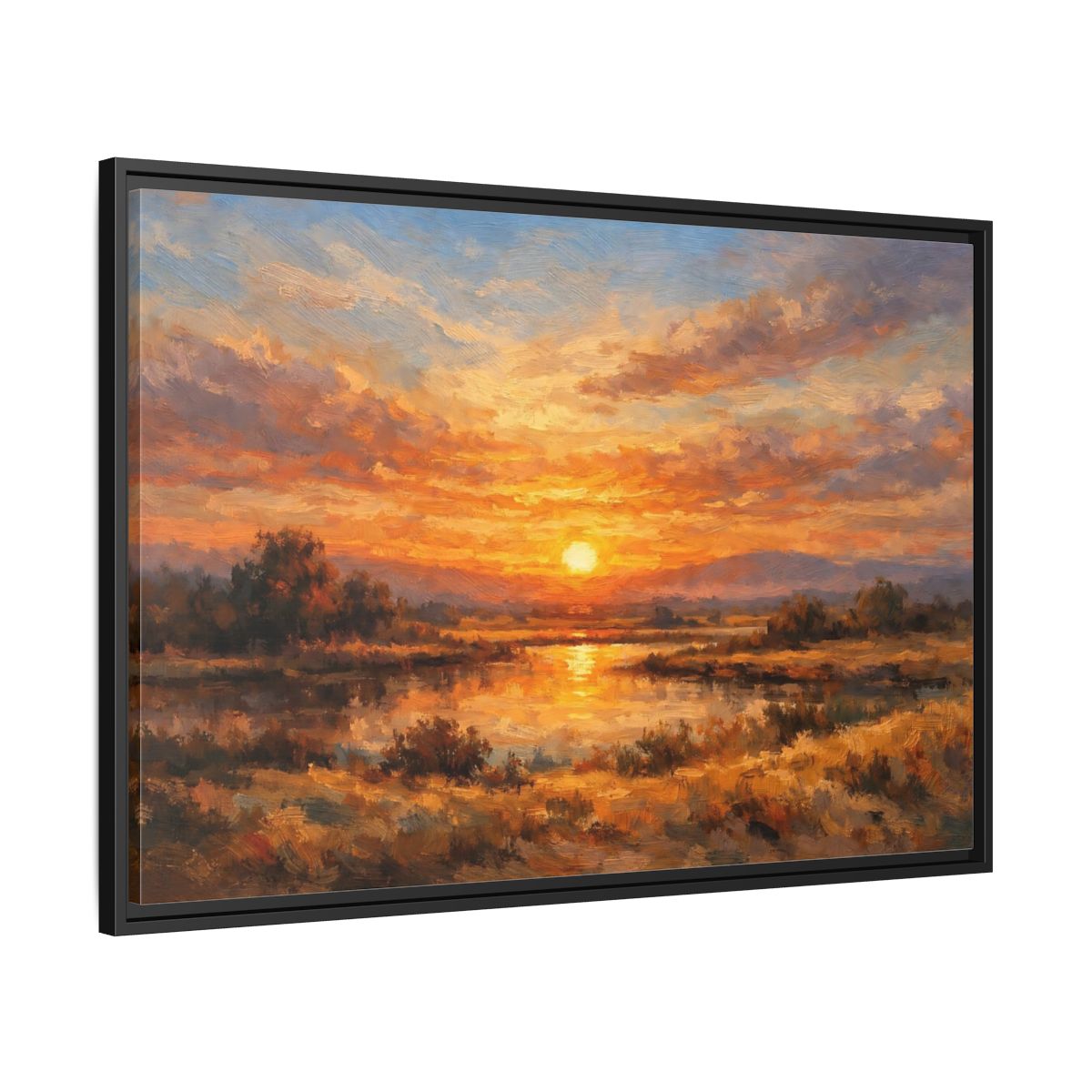 Side Mockup 13. Nature Sunset Orange Sunset Landscape shown as stretched canvas wall art