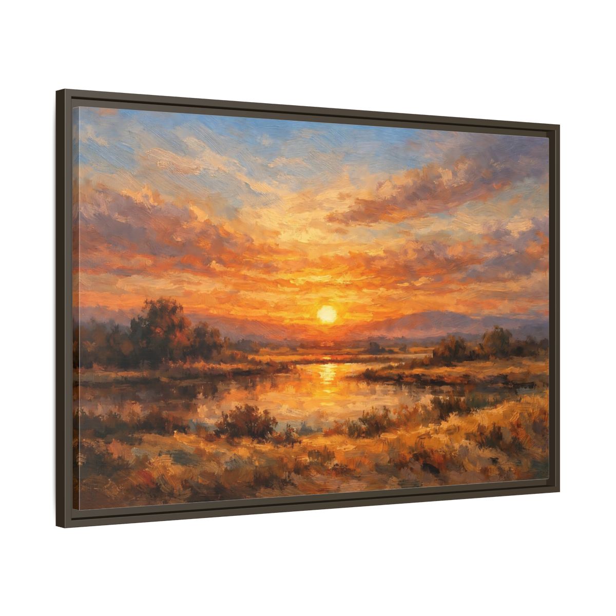 Side Mockup 9. Nature Sunset Orange Sunset Landscape shown as stretched canvas wall art