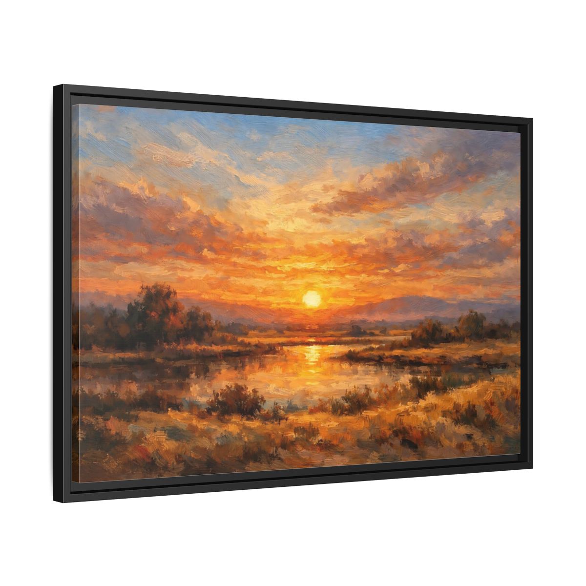 Side Mockup 14. Nature Sunset Orange Sunset Landscape shown as stretched canvas wall art