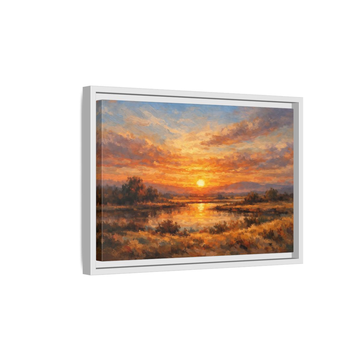 Side Mockup 4. Nature Sunset Orange Sunset Landscape shown as stretched canvas wall art