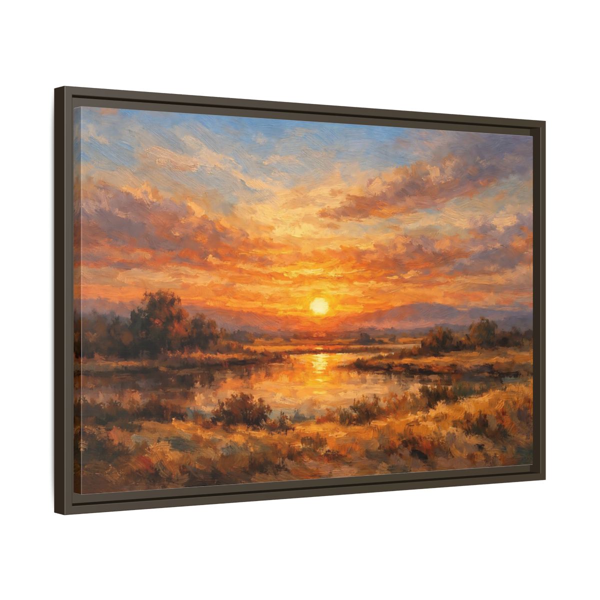 Side Mockup 11. Nature Sunset Orange Sunset Landscape shown as stretched canvas wall art