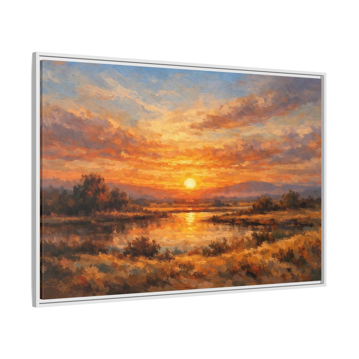 Side Mockup 7. Nature Sunset Orange Sunset Landscape shown as stretched canvas wall art