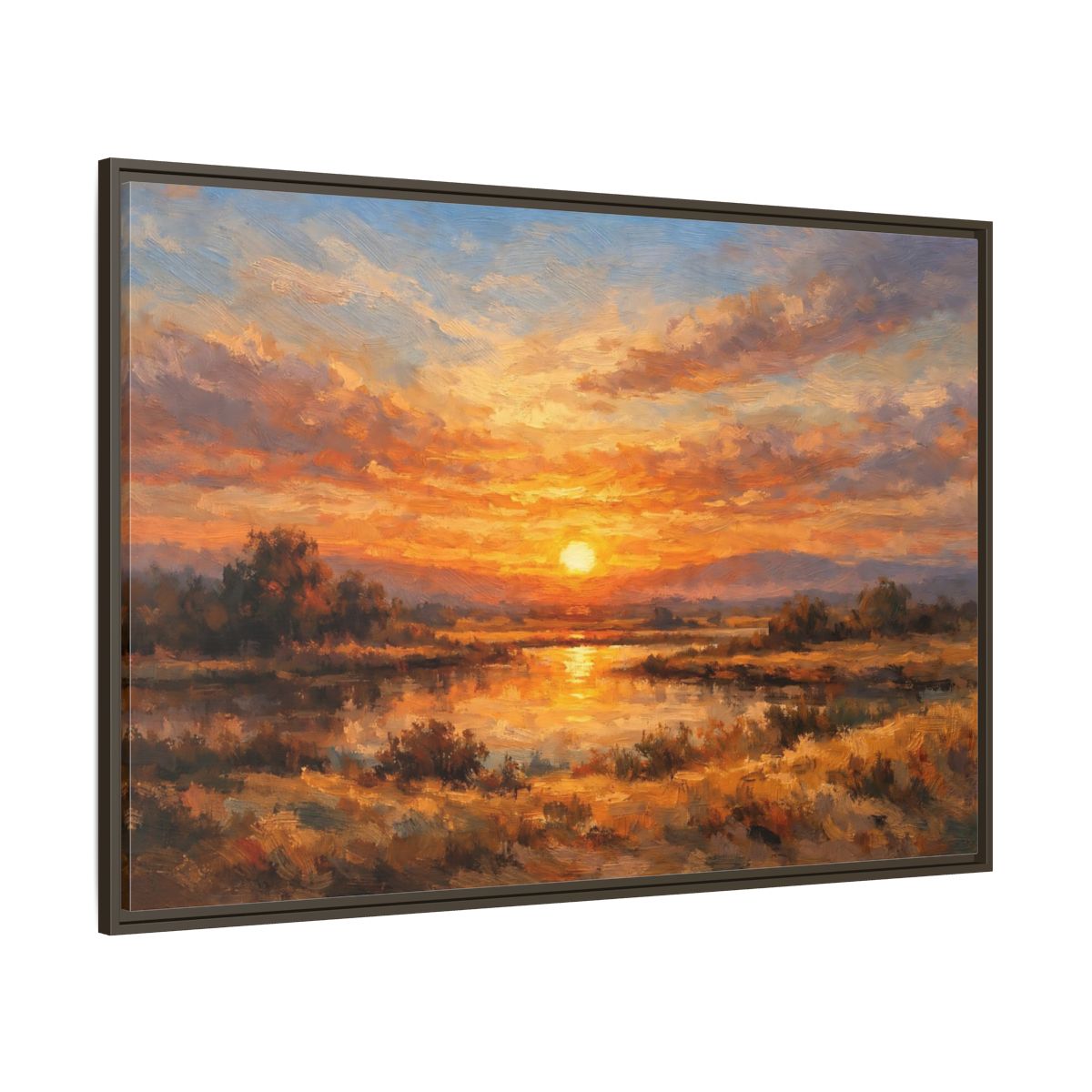 Main Mockup. Nature Sunset Orange Sunset Landscape shown as stretched canvas wall art