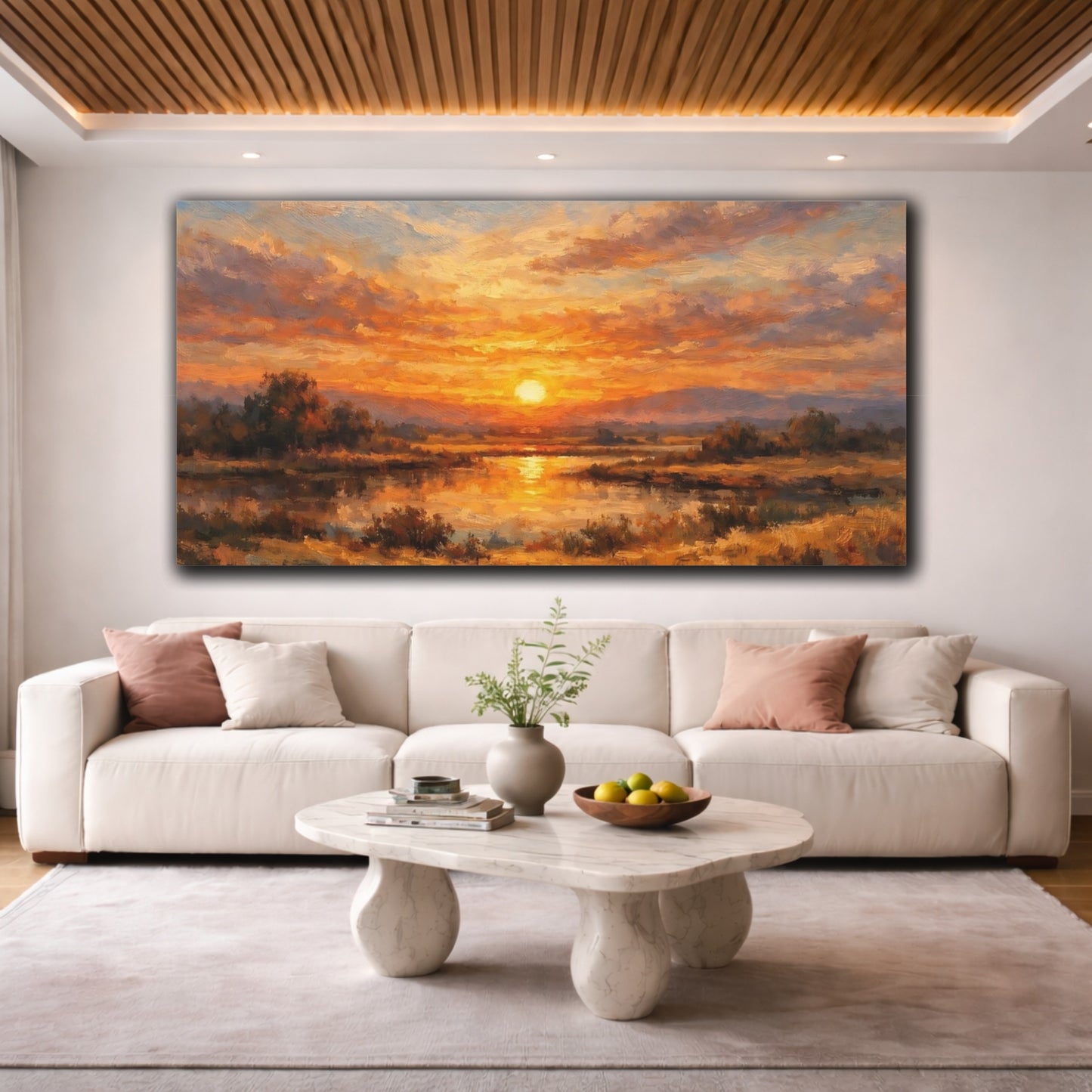 Mockup 3. Nature Sunset Orange Sunset Landscape shown as stretched canvas wall art