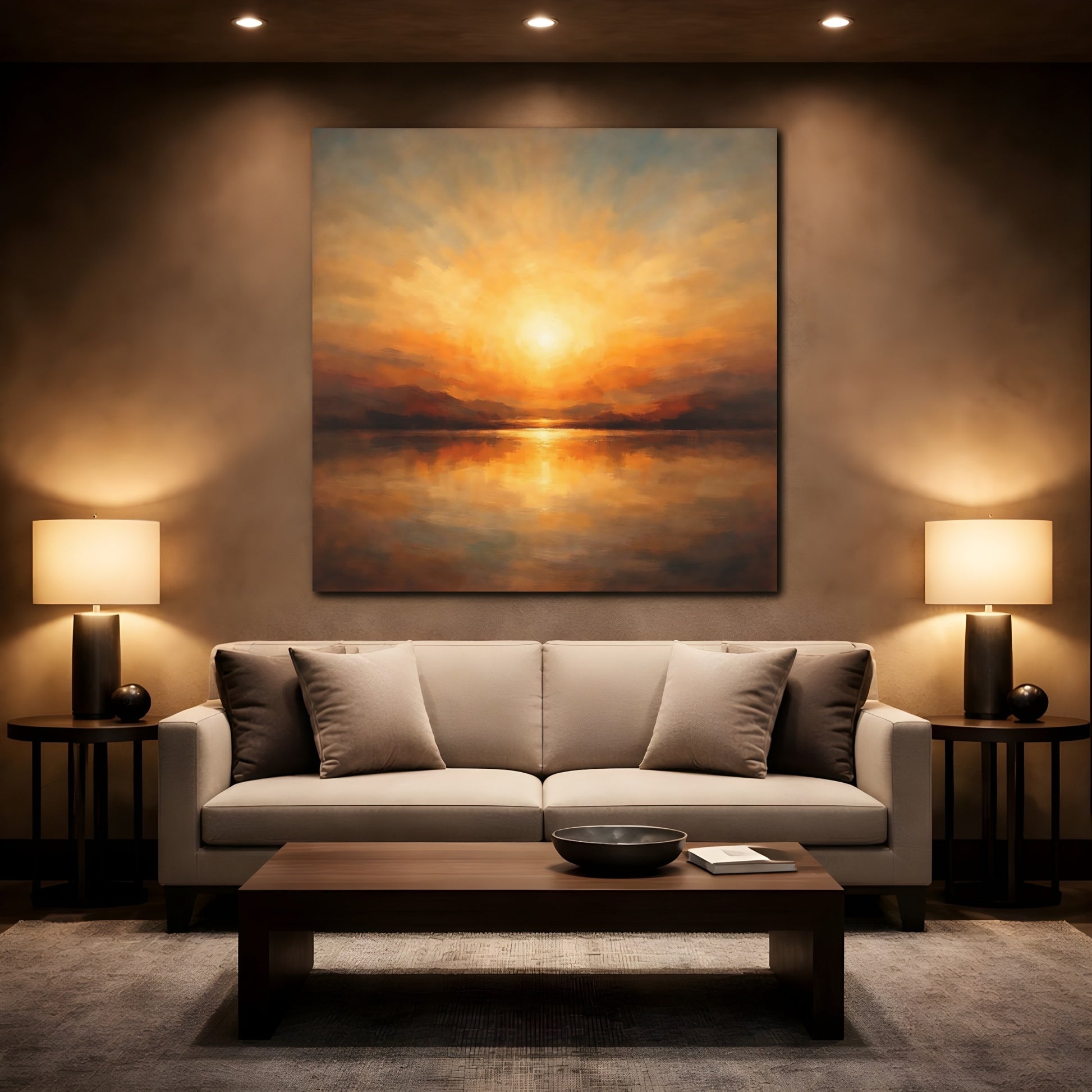 Mockup 2. Nature Sunset Orange Sunset shown as stretched canvas wall art