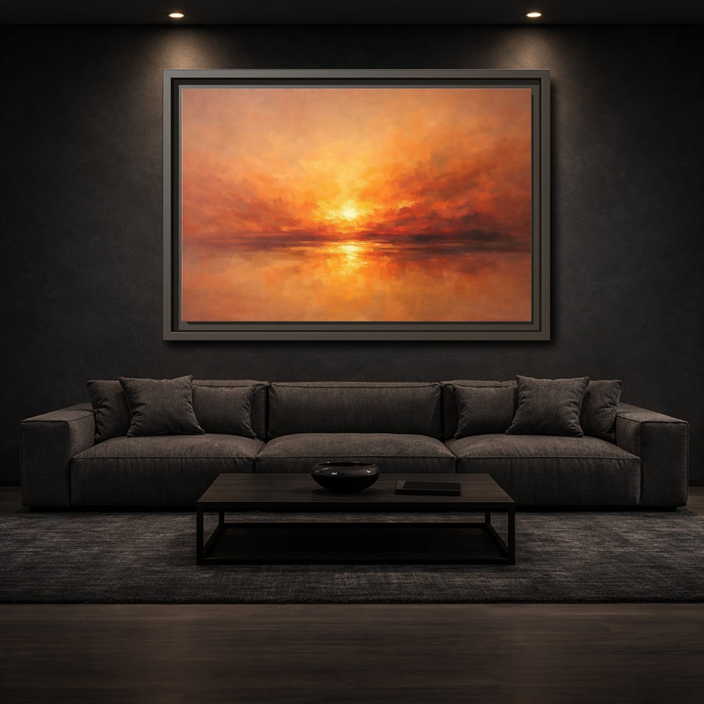 Mockup 2. Nature Sunset Orange Sunset shown as stretched canvas wall art