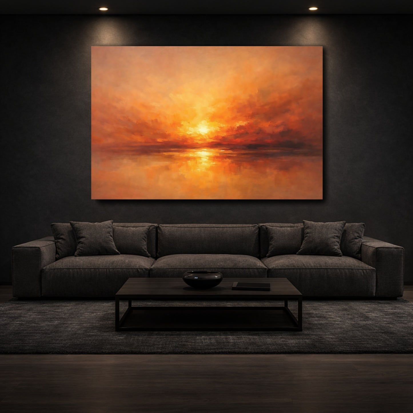 Mockup 2. Nature Sunset Orange Sunset shown as stretched canvas wall art
