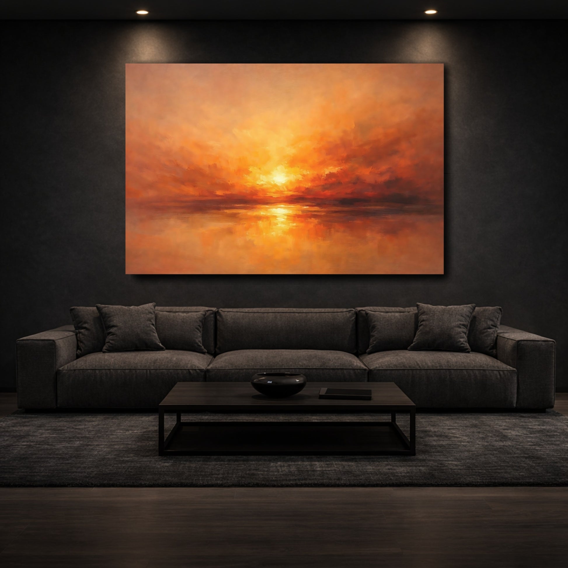 Mockup 2. Nature Sunset Orange Sunset shown as stretched canvas wall art