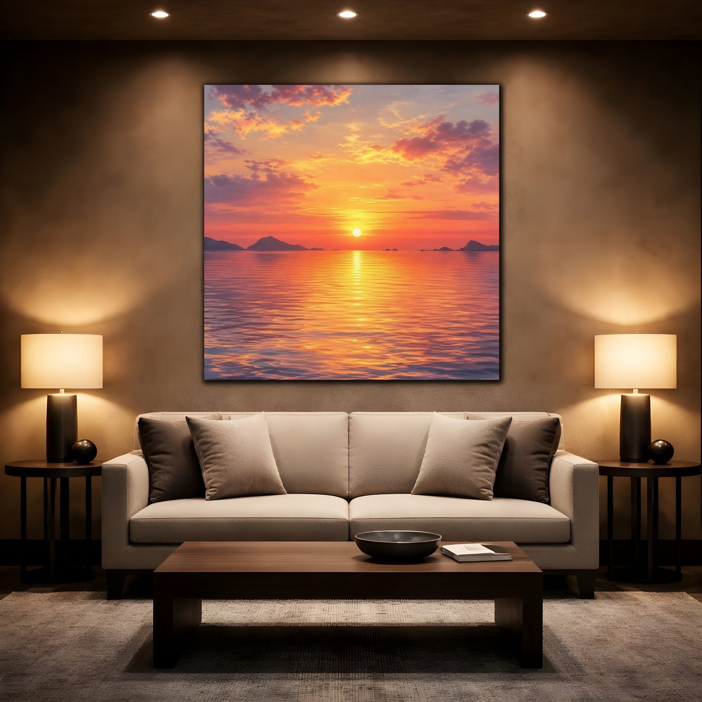 Mockup 2. Nature Sunset Orange Sunset shown as stretched canvas wall art
