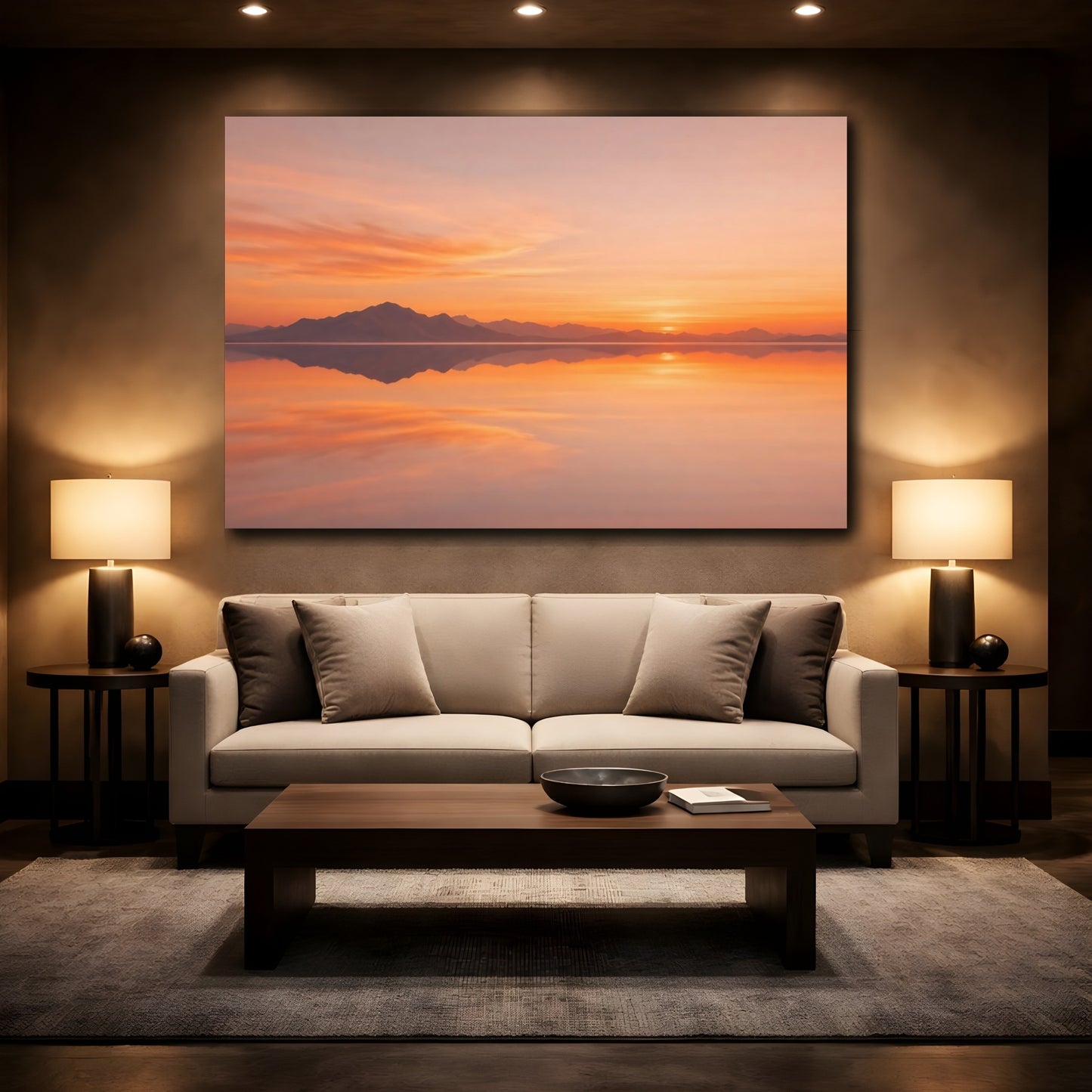Mockup 2. Nature Sunset Orange Sunset shown as stretched canvas wall art