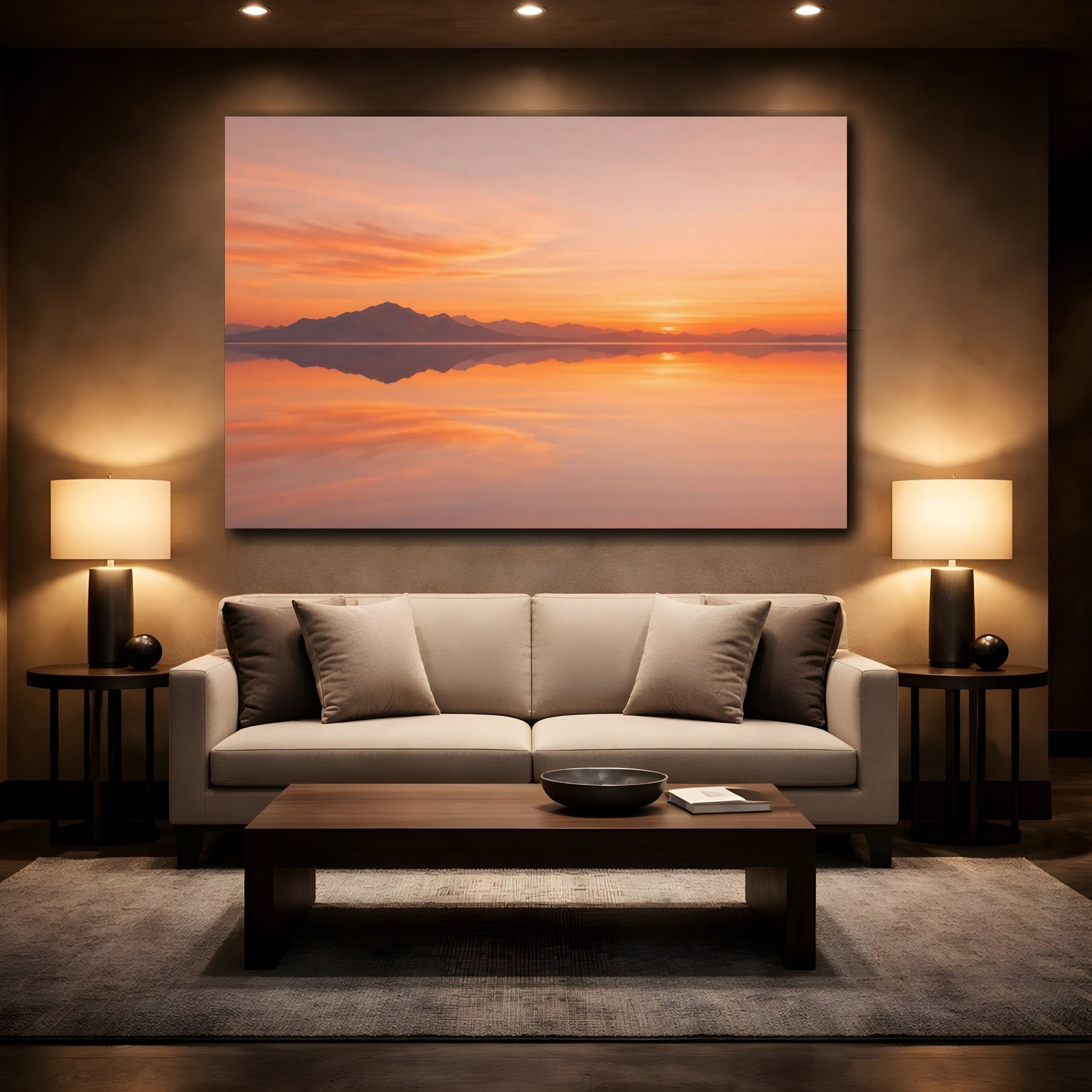 Mockup 2. Nature Sunset Orange Sunset shown as stretched canvas wall art