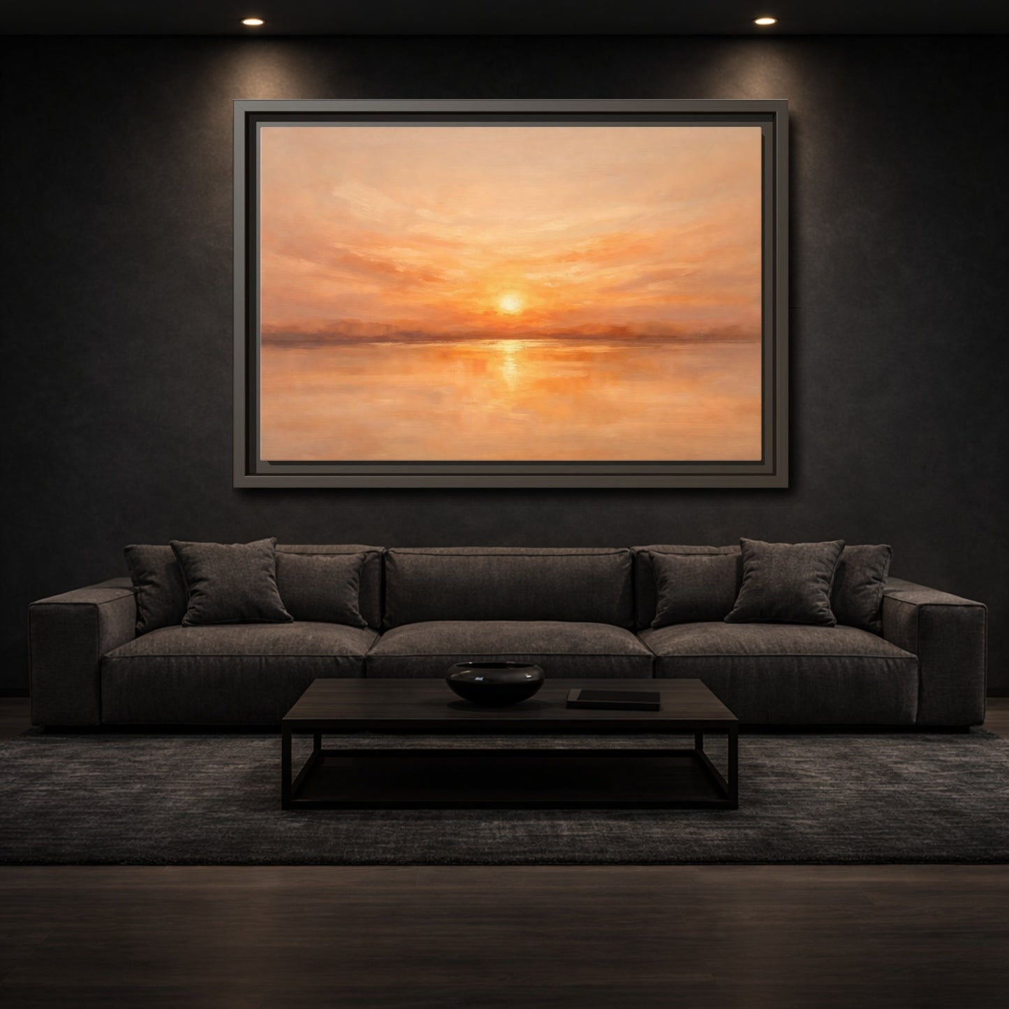 Mockup 2. Nature Sunset Orange Sunset shown as stretched canvas wall art