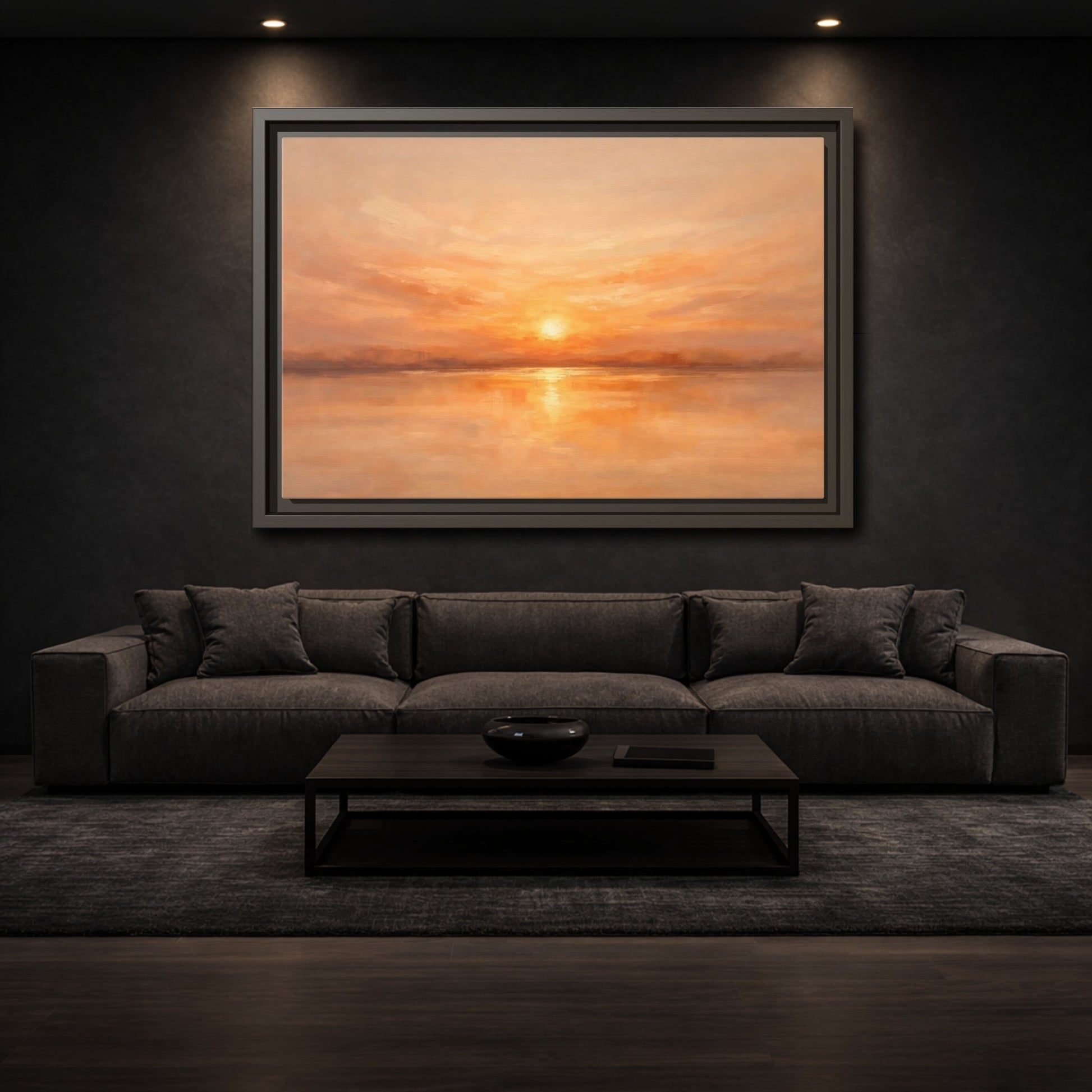 Mockup 2. Nature Sunset Orange Sunset shown as stretched canvas wall art