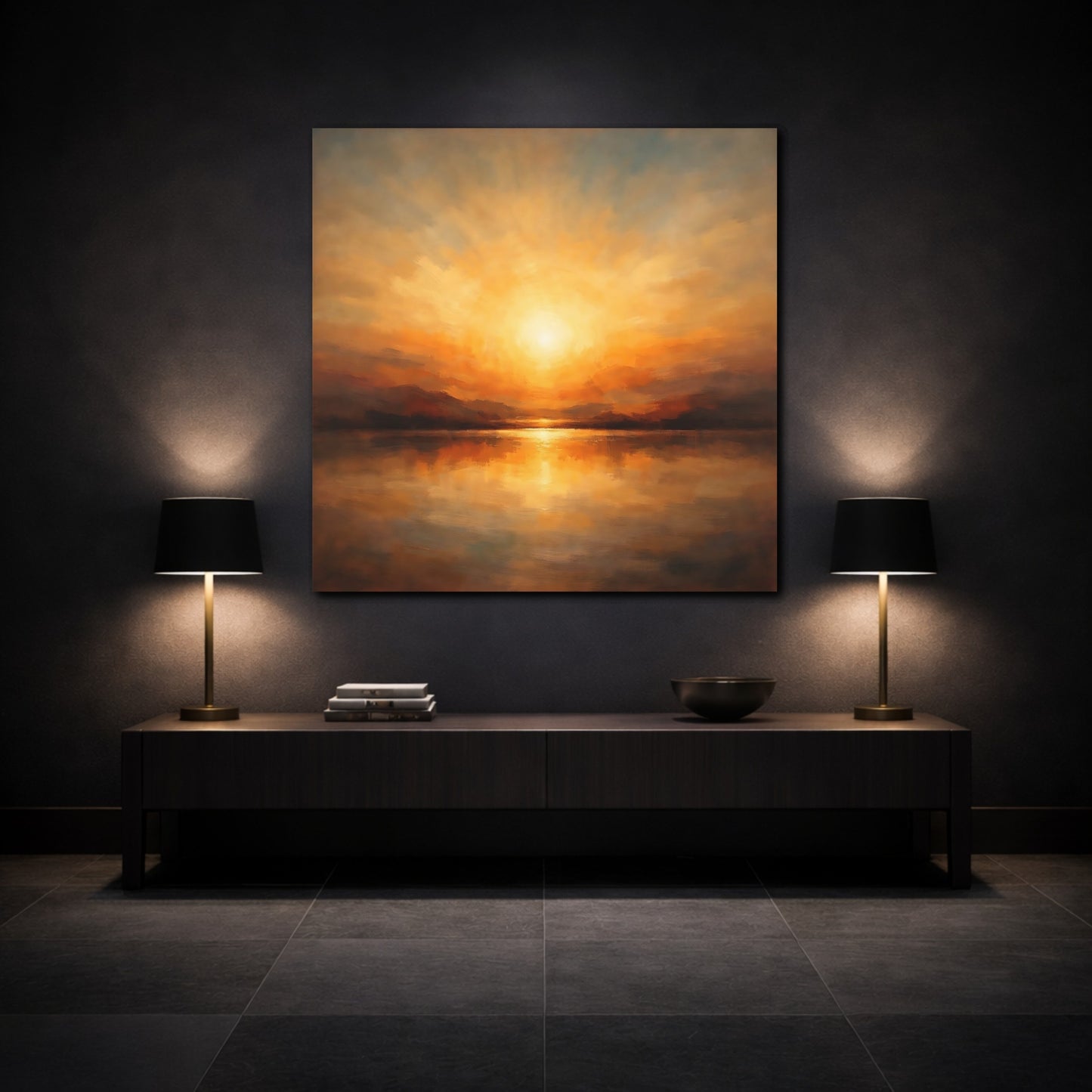 Mockup 3. Nature Sunset Orange Sunset shown as stretched canvas wall art