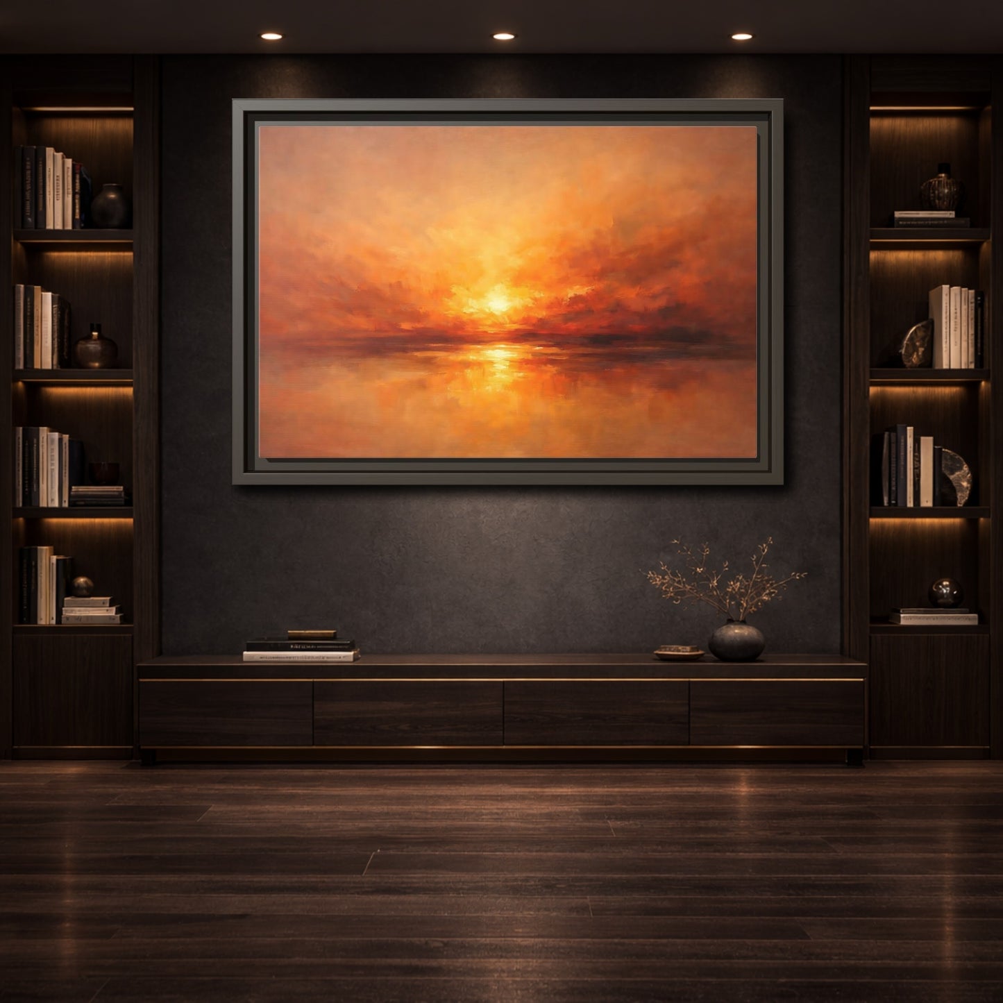 Mockup 3. Nature Sunset Orange Sunset shown as stretched canvas wall art