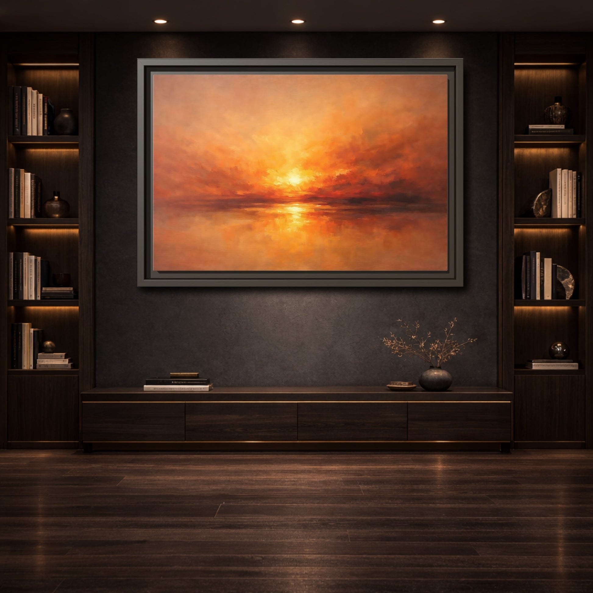 Mockup 3. Nature Sunset Orange Sunset shown as stretched canvas wall art