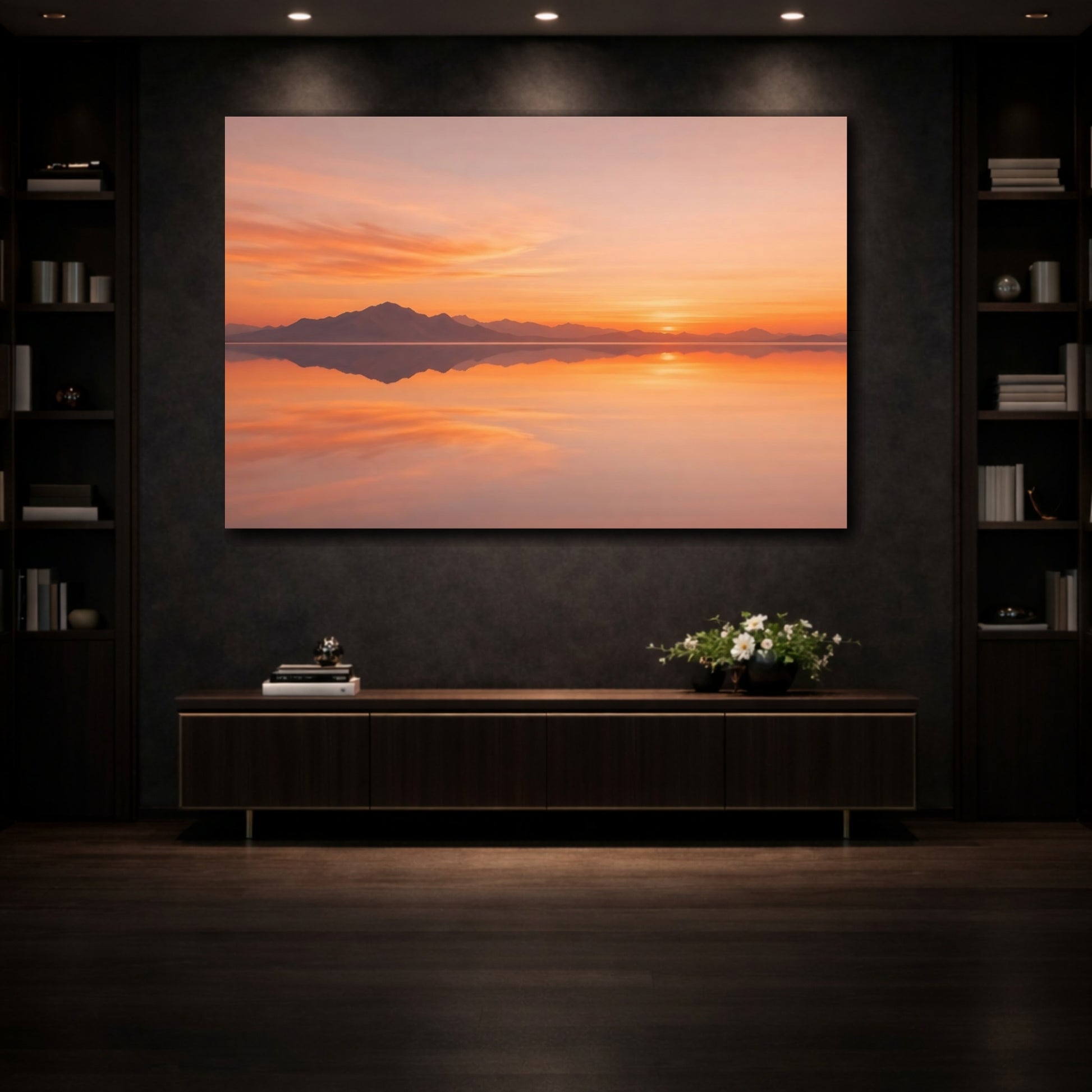 Mockup 3. Nature Sunset Orange Sunset shown as stretched canvas wall art