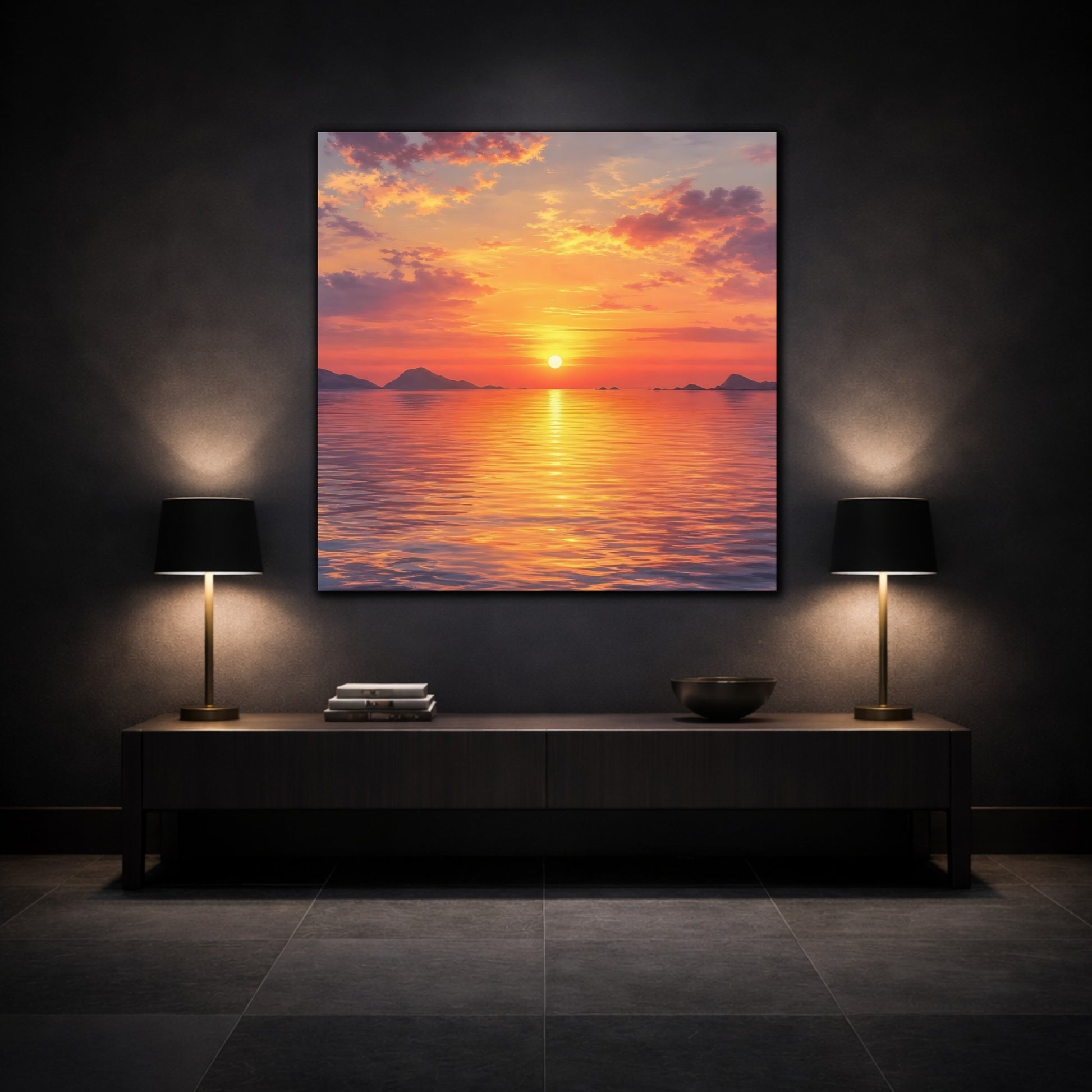 Mockup 3. Nature Sunset Orange Sunset shown as stretched canvas wall art