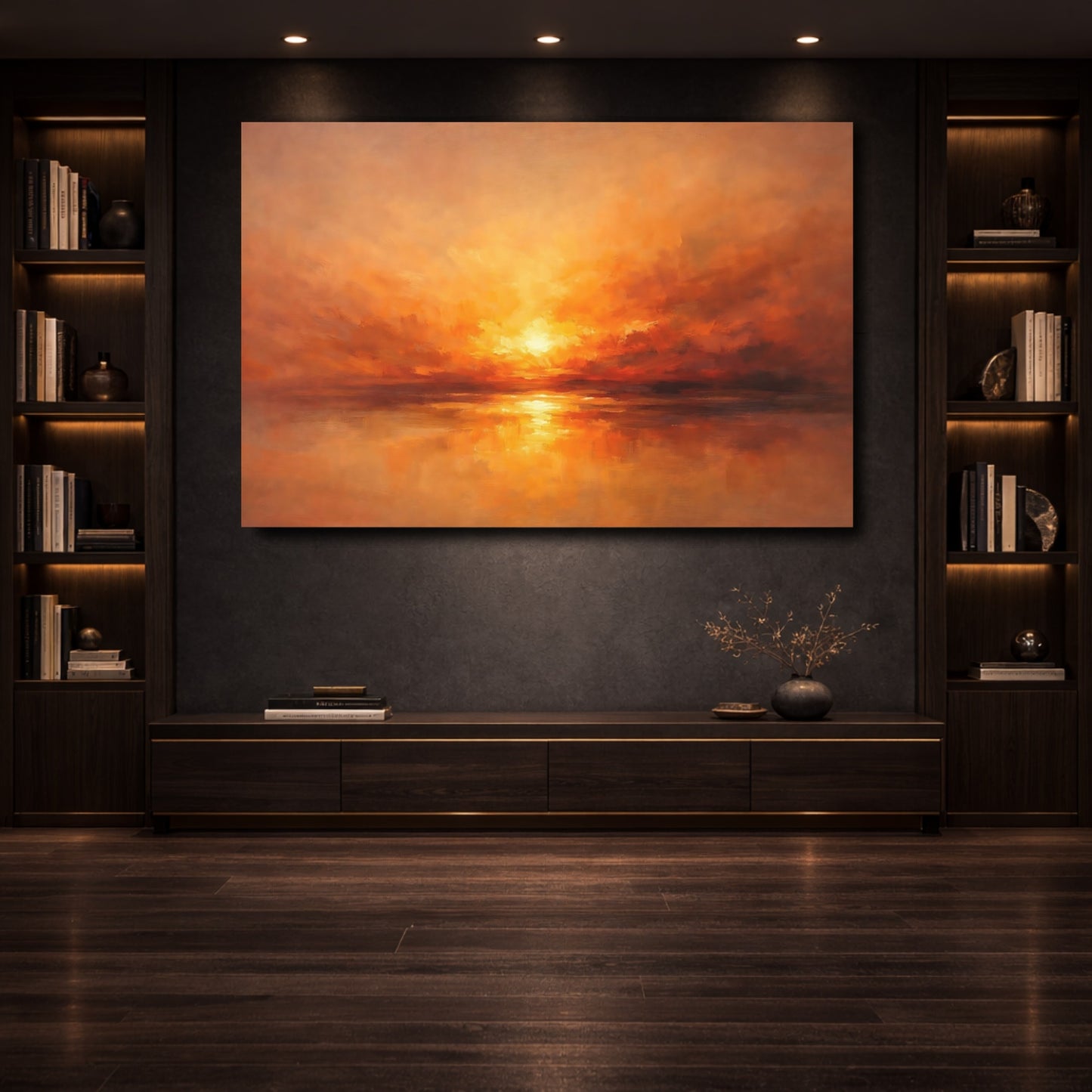 Mockup 3. Nature Sunset Orange Sunset shown as stretched canvas wall art