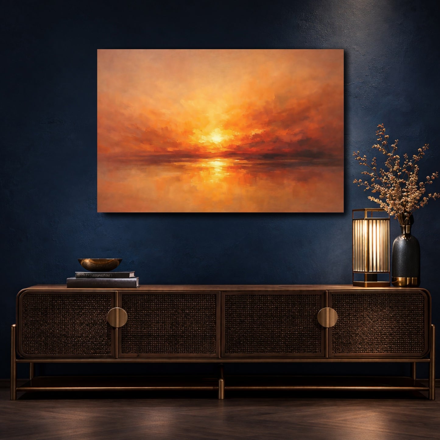 Mockup 4. Nature Sunset Orange Sunset shown as stretched canvas wall art