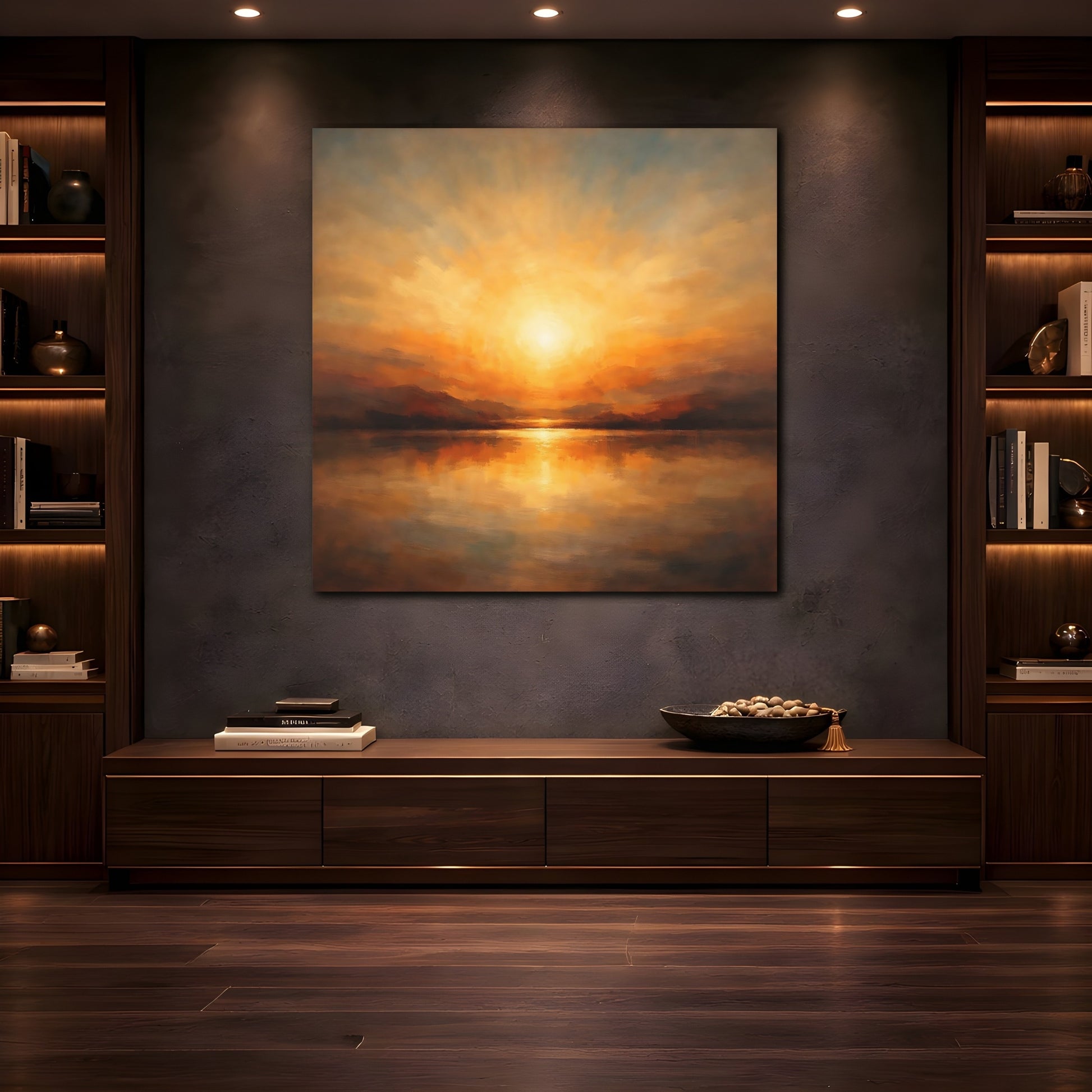 Mockup 4. Nature Sunset Orange Sunset shown as stretched canvas wall art