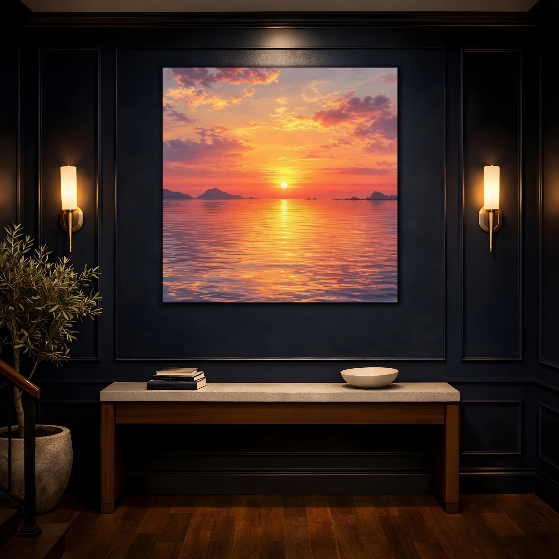 Mockup 4. Nature Sunset Orange Sunset shown as stretched canvas wall art