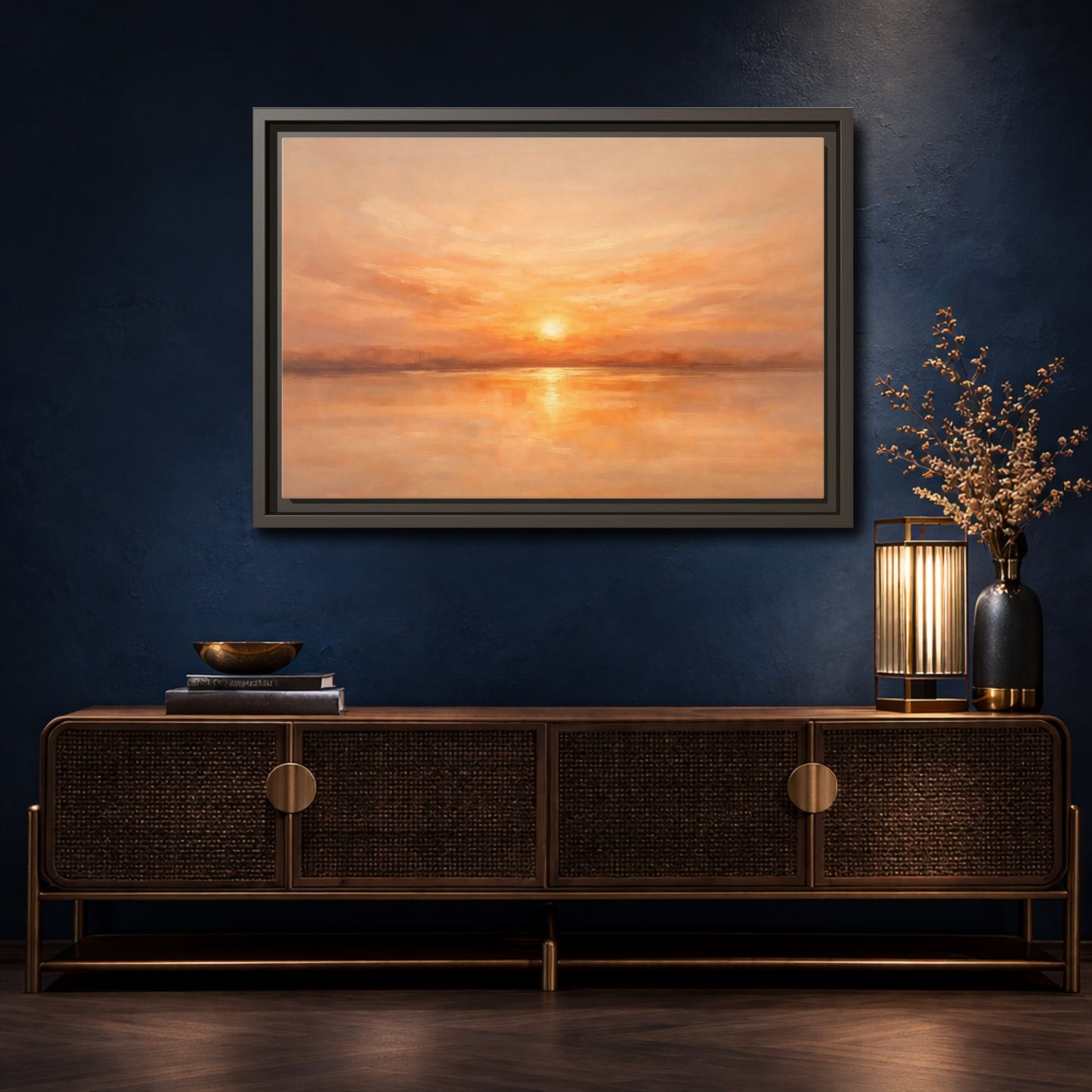 Mockup 4. Nature Sunset Orange Sunset shown as stretched canvas wall art