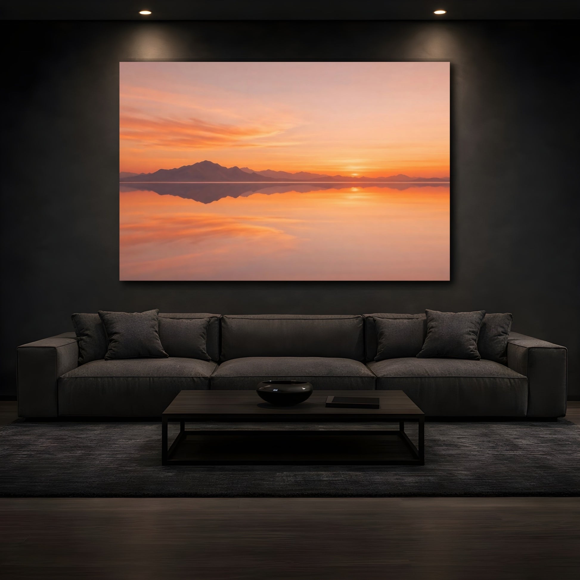 Mockup 4. Nature Sunset Orange Sunset shown as stretched canvas wall art