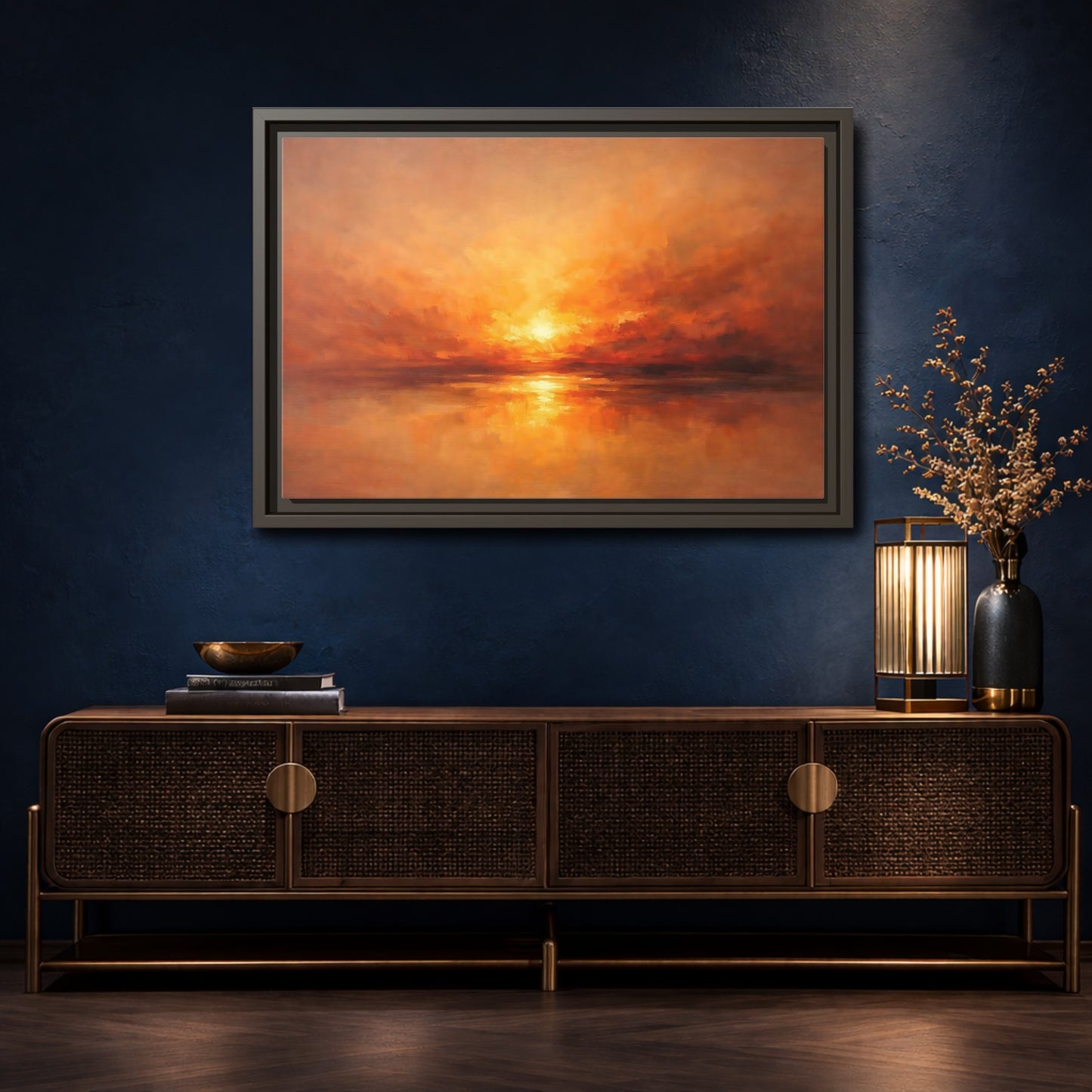 Mockup 4. Nature Sunset Orange Sunset shown as stretched canvas wall art