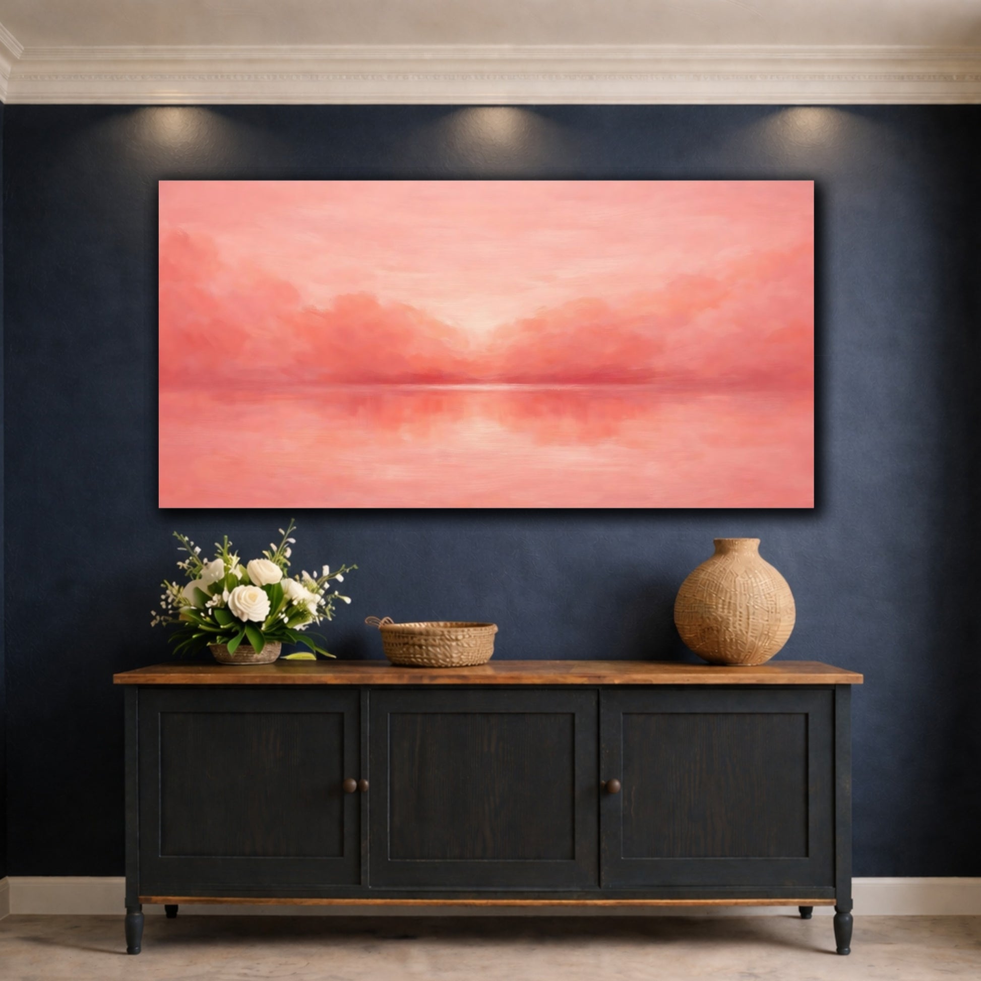 Mockup 4. Nature Sunset Pink Sunset shown as stretched canvas wall art
