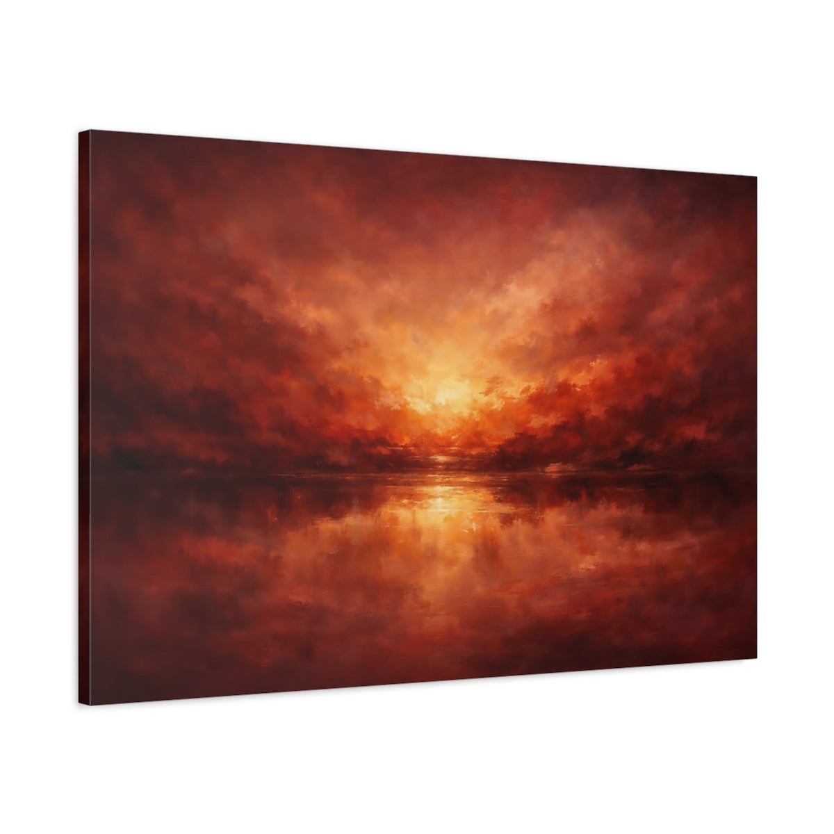 Side Mockup 1. Nature Sunset Red Orange Sunset shown as stretched canvas wall art