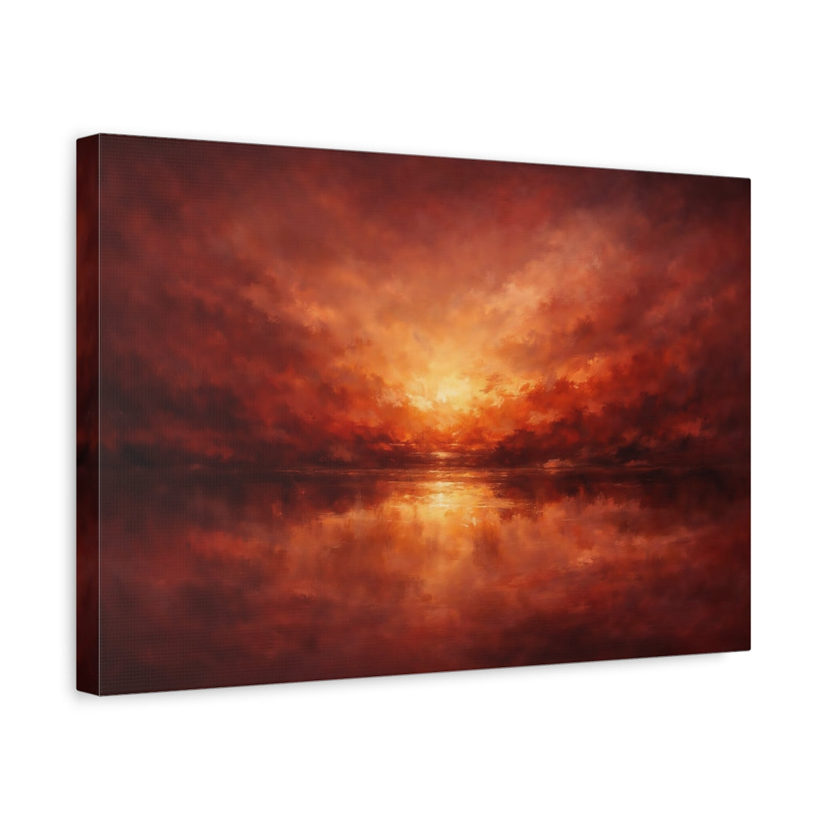 Side Mockup 4. Nature Sunset Red Orange Sunset shown as stretched canvas wall art