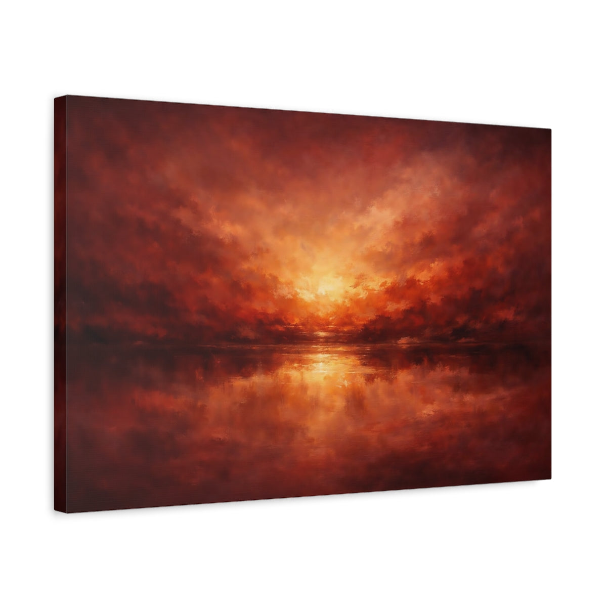 Side Mockup 3. Nature Sunset Red Orange Sunset shown as stretched canvas wall art