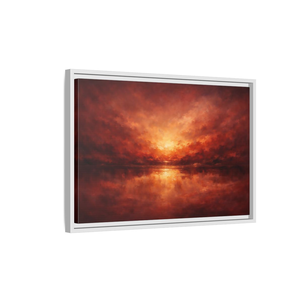 Side Mockup 1. Nature Sunset Red Orange Sunset shown as stretched canvas wall art