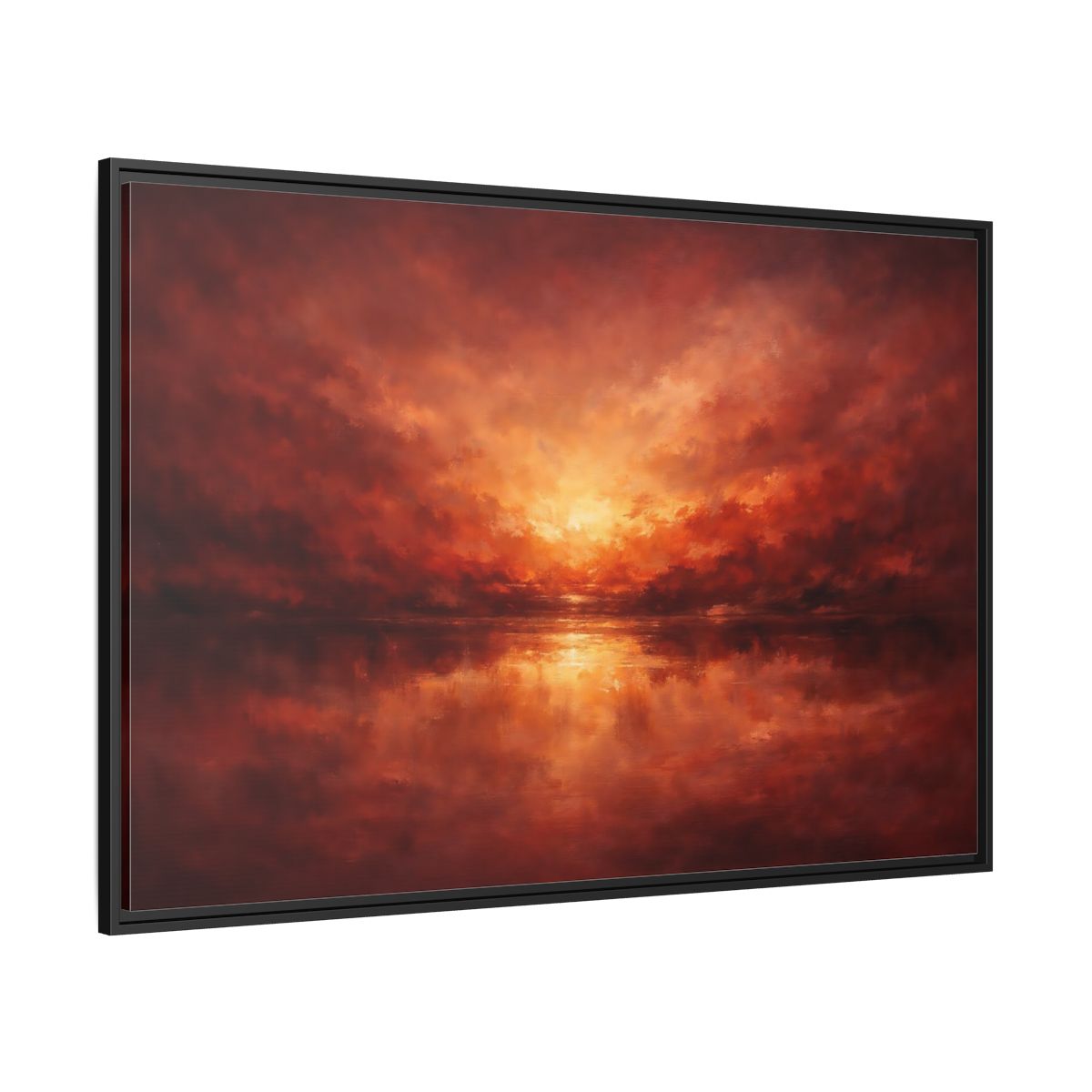 Side Mockup 12. Nature Sunset Red Orange Sunset shown as stretched canvas wall art