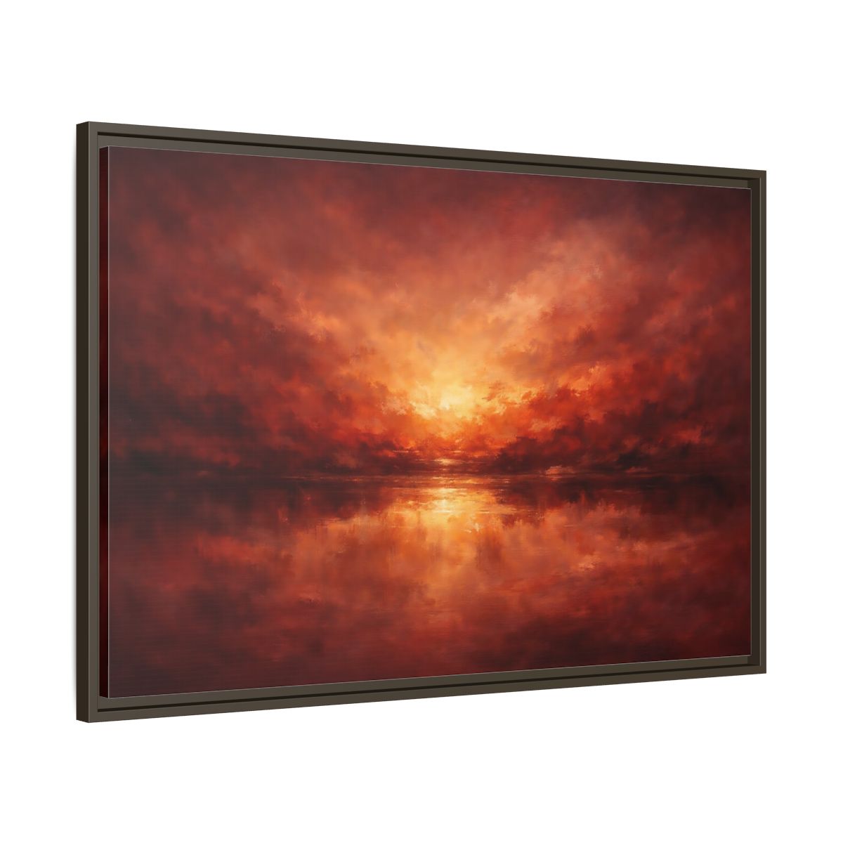 Side Mockup 9. Nature Sunset Red Orange Sunset shown as stretched canvas wall art