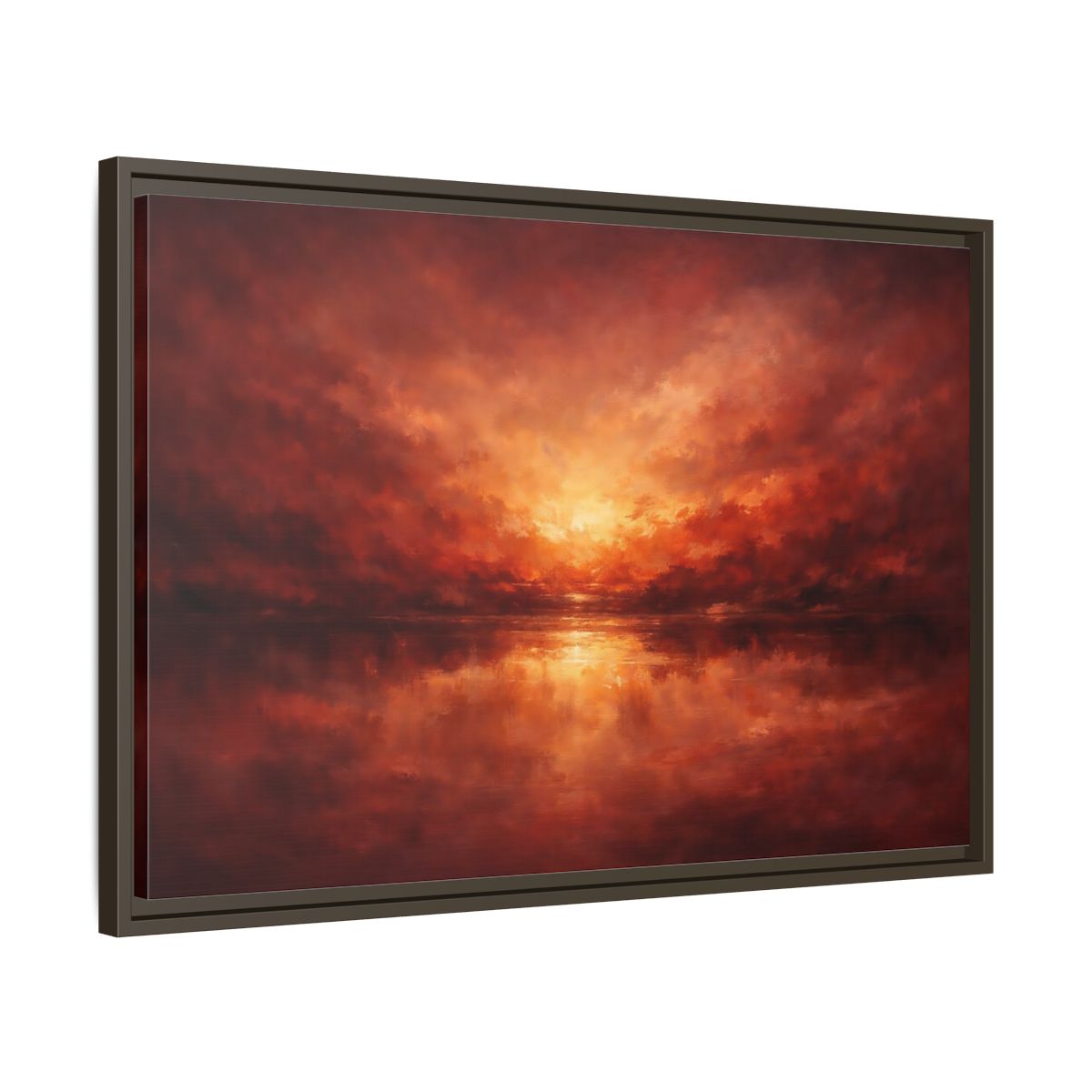 Side Mockup 11. Nature Sunset Red Orange Sunset shown as stretched canvas wall art