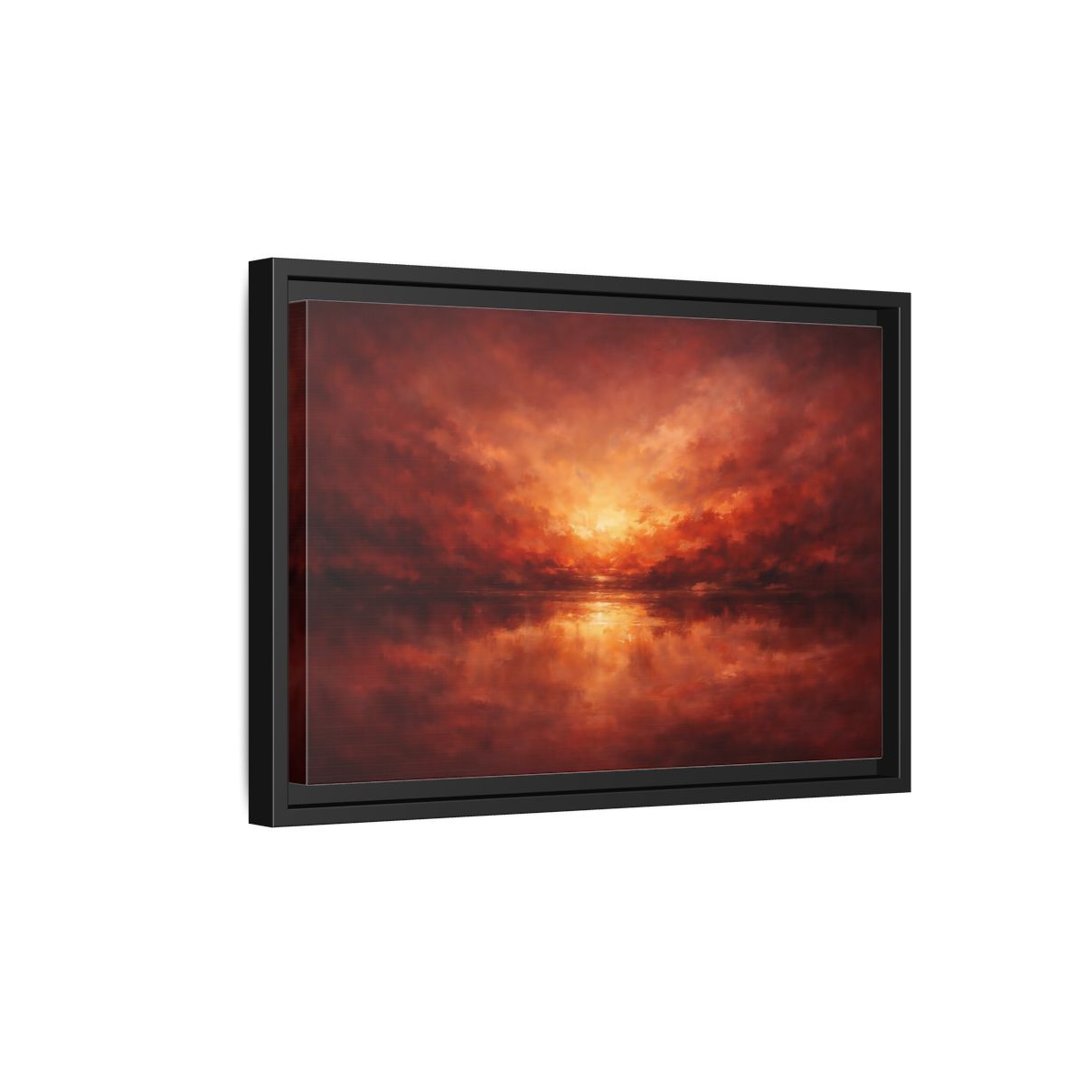 Side Mockup 6. Nature Sunset Red Orange Sunset shown as stretched canvas wall art