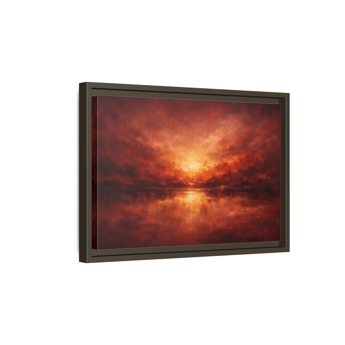Side Mockup 5. Nature Sunset Red Orange Sunset shown as stretched canvas wall art