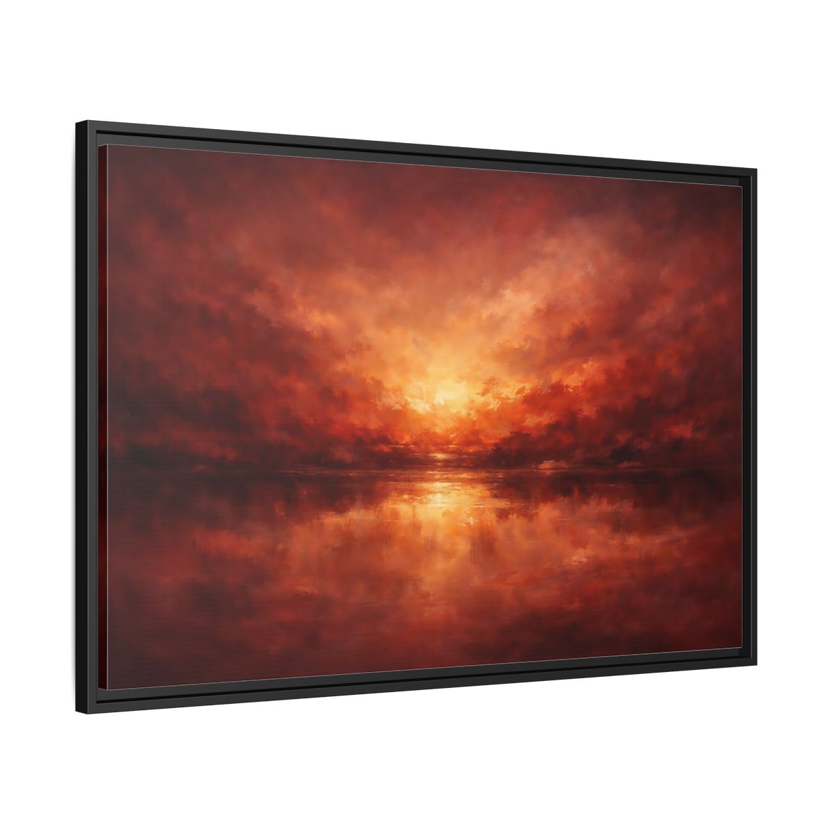 Side Mockup 13. Nature Sunset Red Orange Sunset shown as stretched canvas wall art