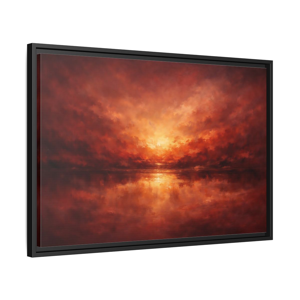 Side Mockup 14. Nature Sunset Red Orange Sunset shown as stretched canvas wall art